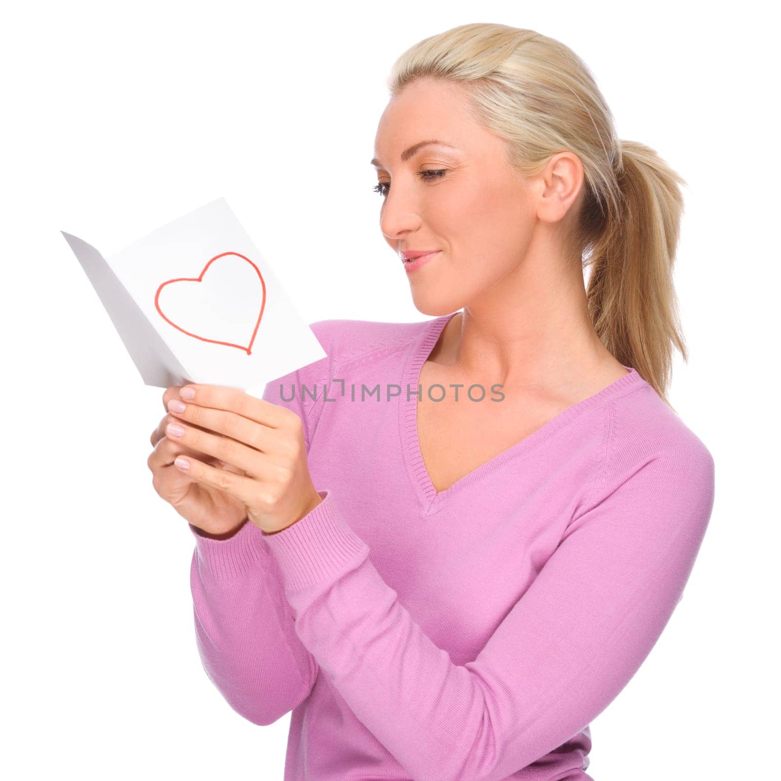 Studio shot of a young woman with love letter