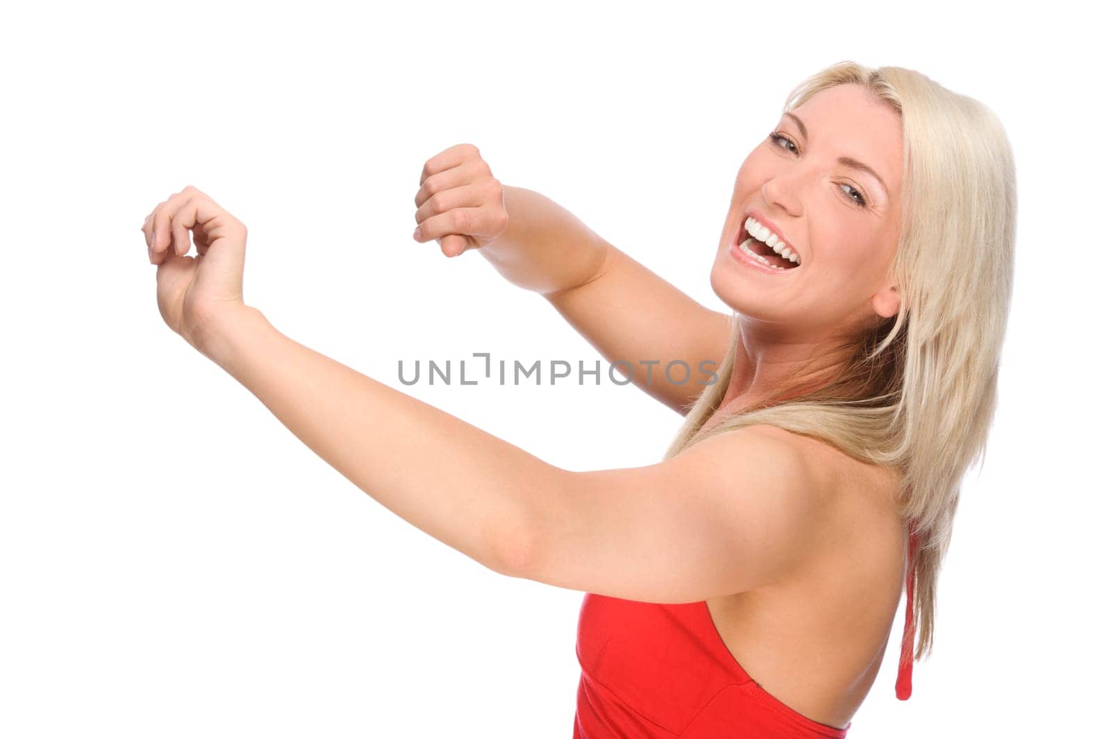 Studio shot of a young and smiling woman