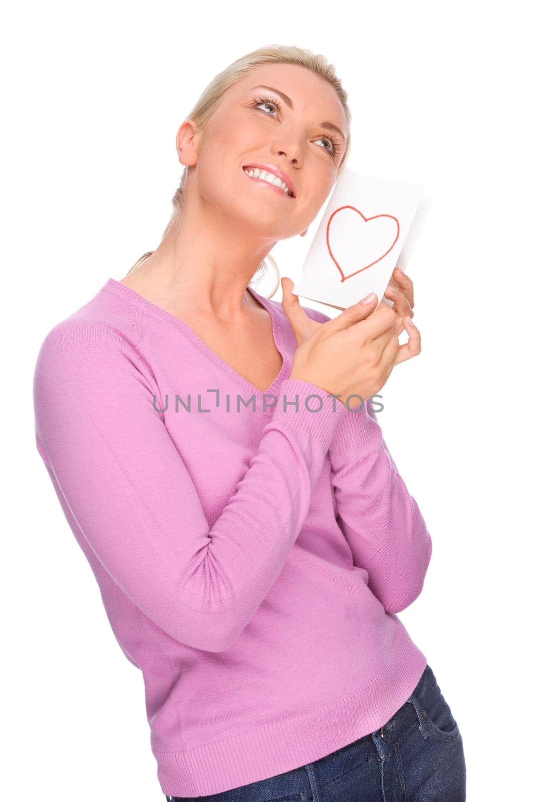 Studio shot of a young woman with love letter