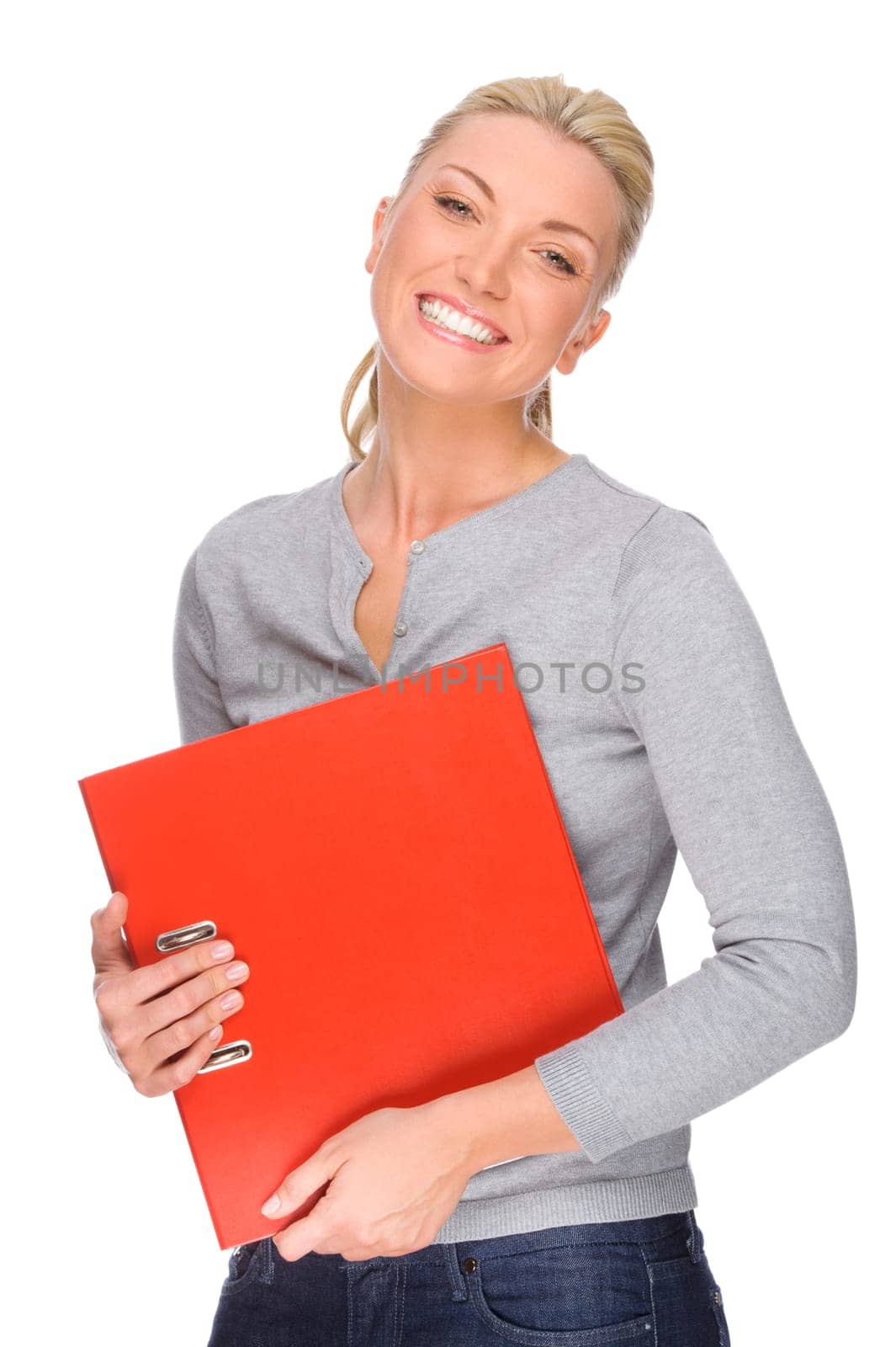 Studio shot of a young woman with a file folder