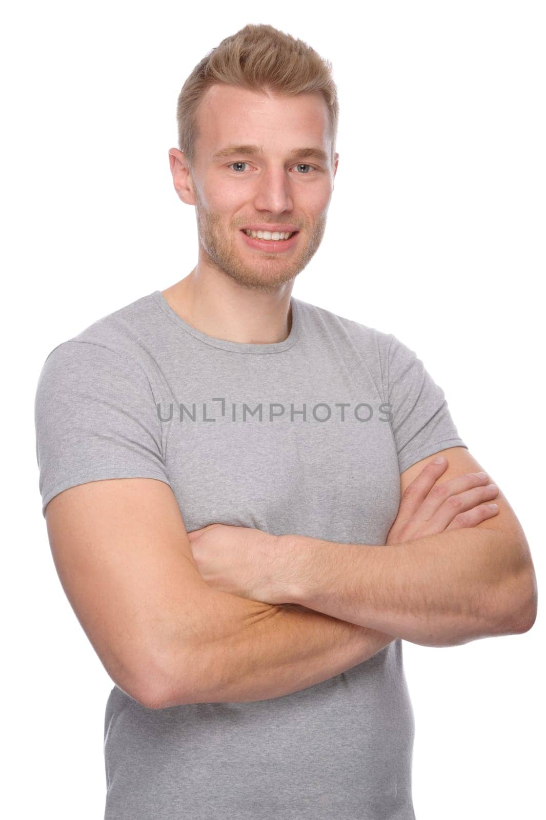 Portrait of a young man showing background