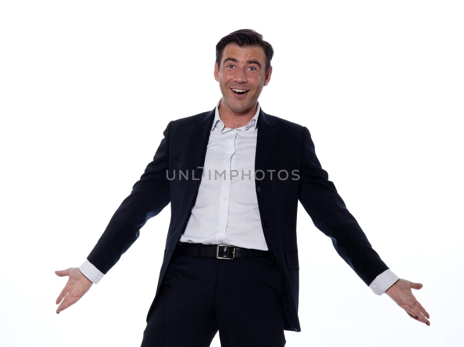 one happy joyful  caucasian friendly man studio portrait on white background