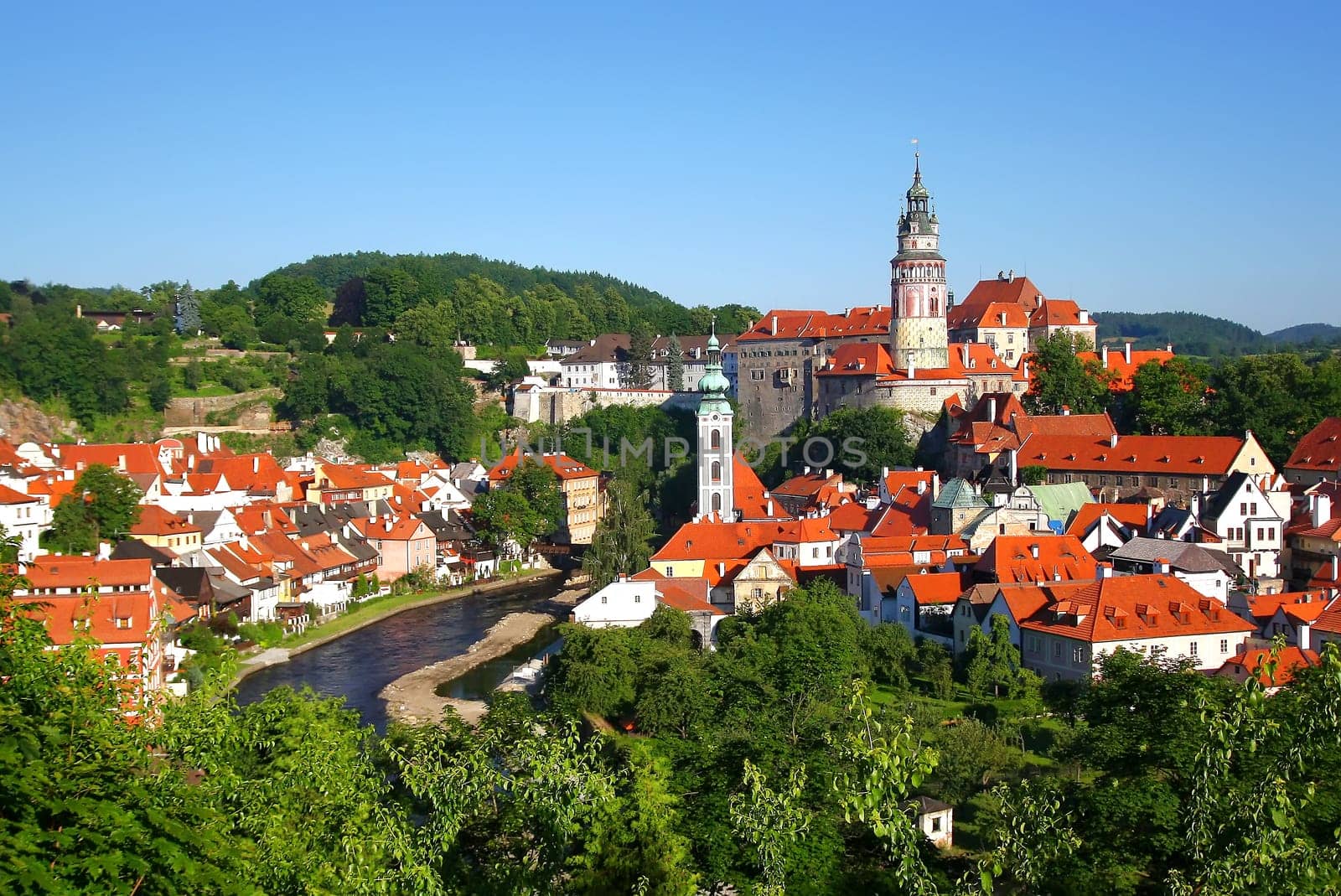 General view of the city named Cesky Krumlov in South Bohemia (Czech Republic, Central Europe)