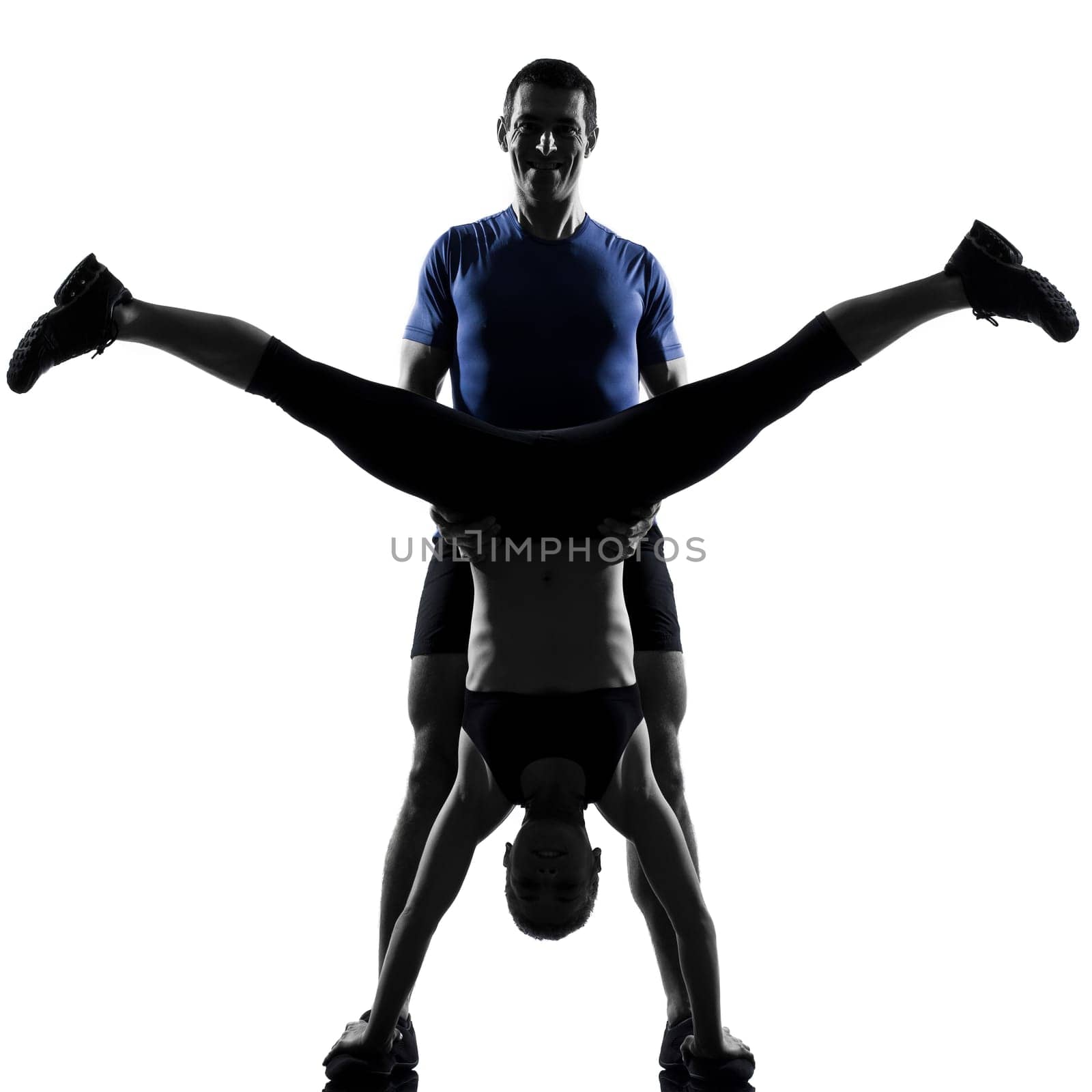 couple woman man exercising workout fitness aerobics posture in silhouette studio isolated on white background