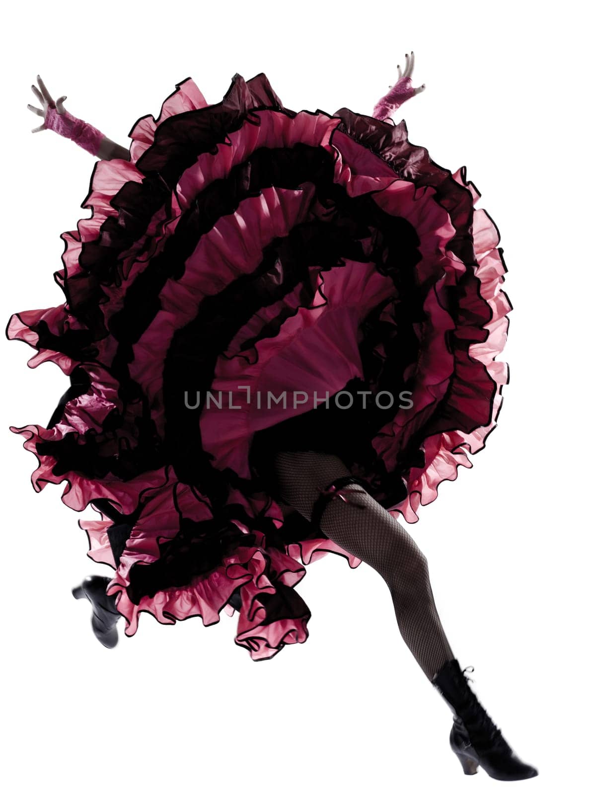 woman showgirl dancer revue dancing in studio isolated on white background
