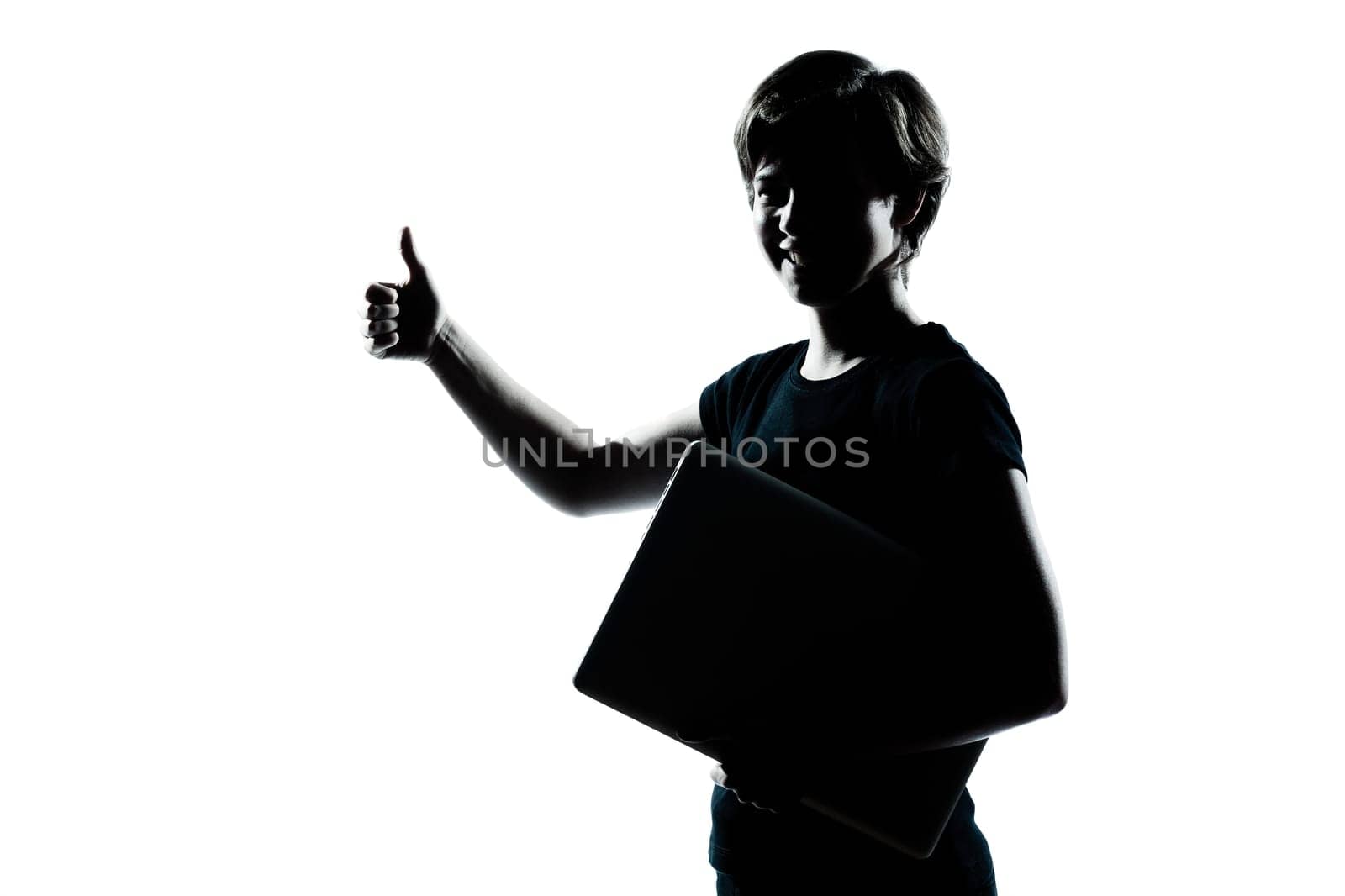 one caucasian young teenager silhouette boy or girl portrait holding empty vodka alcohol bottle in studio cut out isolated on white background