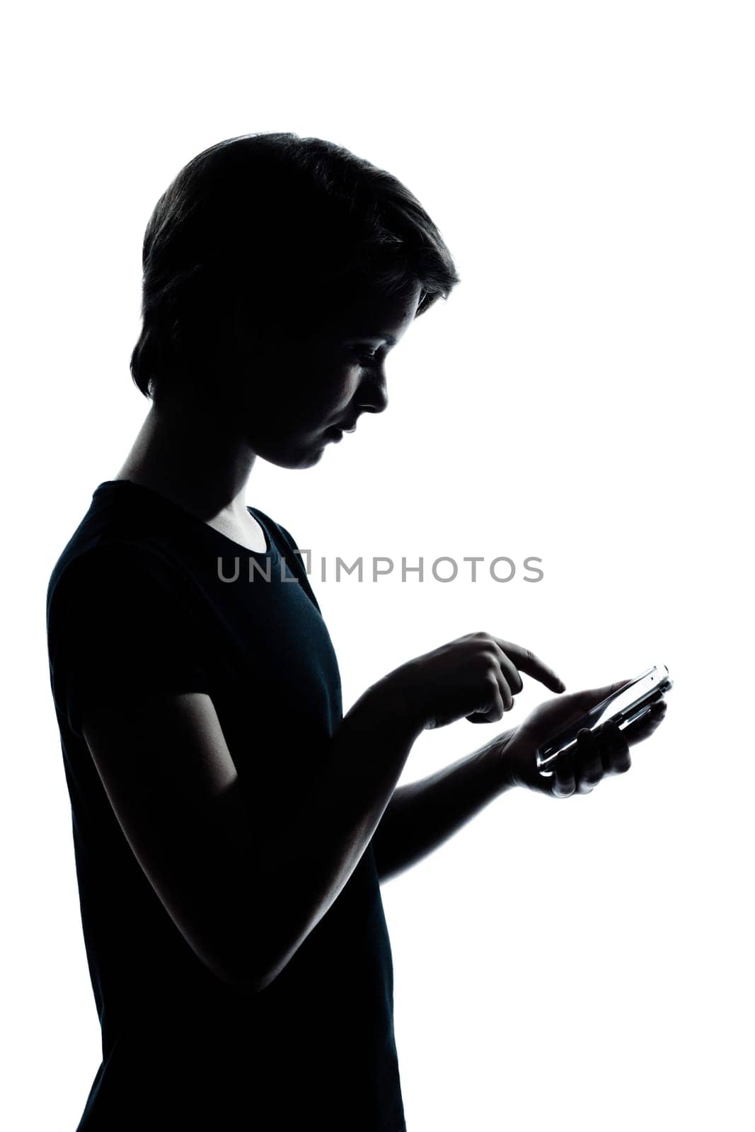 one caucasian young teenager silhouette boy or girl portrait holding empty vodka alcohol bottle in studio cut out isolated on white background