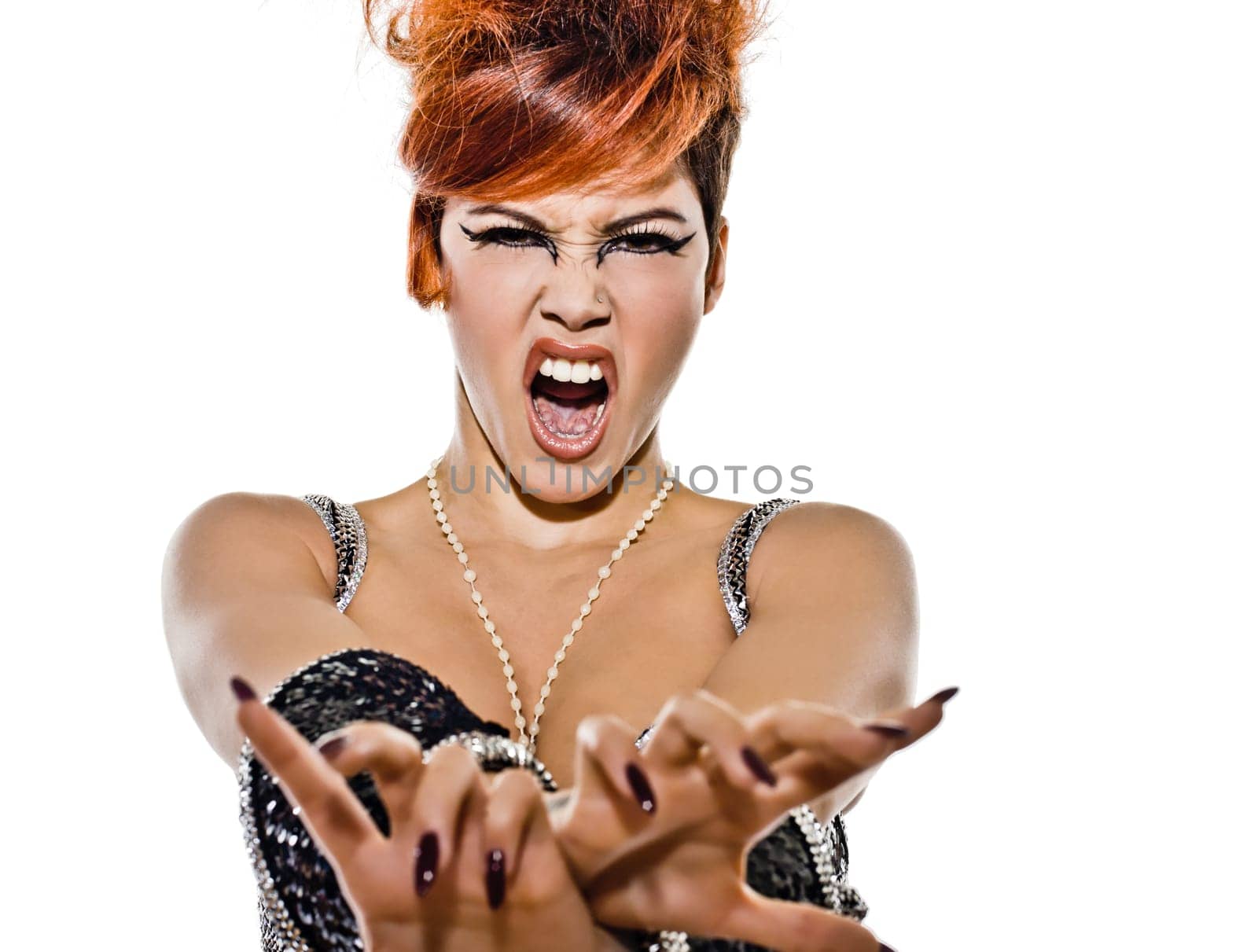 funky young woman in studio isolated on white background