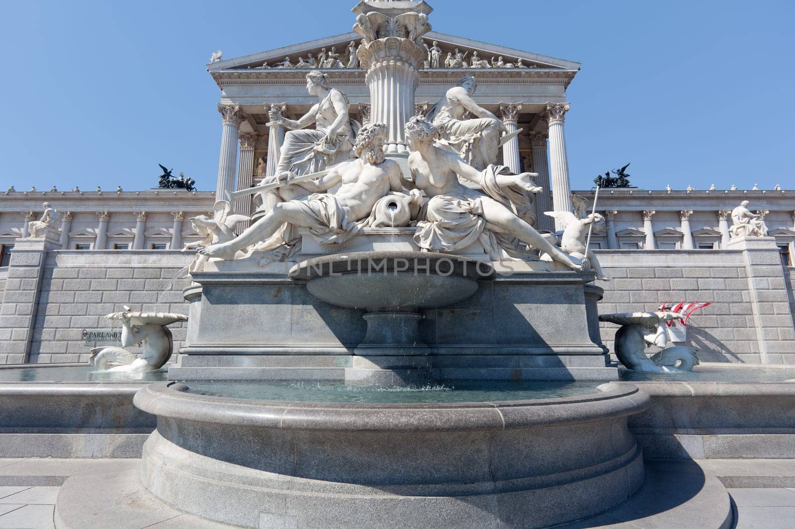 Pallas Athene Fountain,Vienna,sculpture and landmark in front of the Parliament