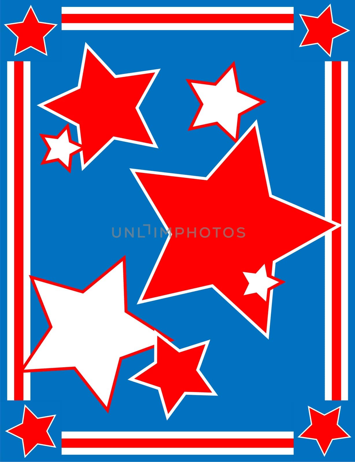 Red, White and blue patriotic star background with a striped border.