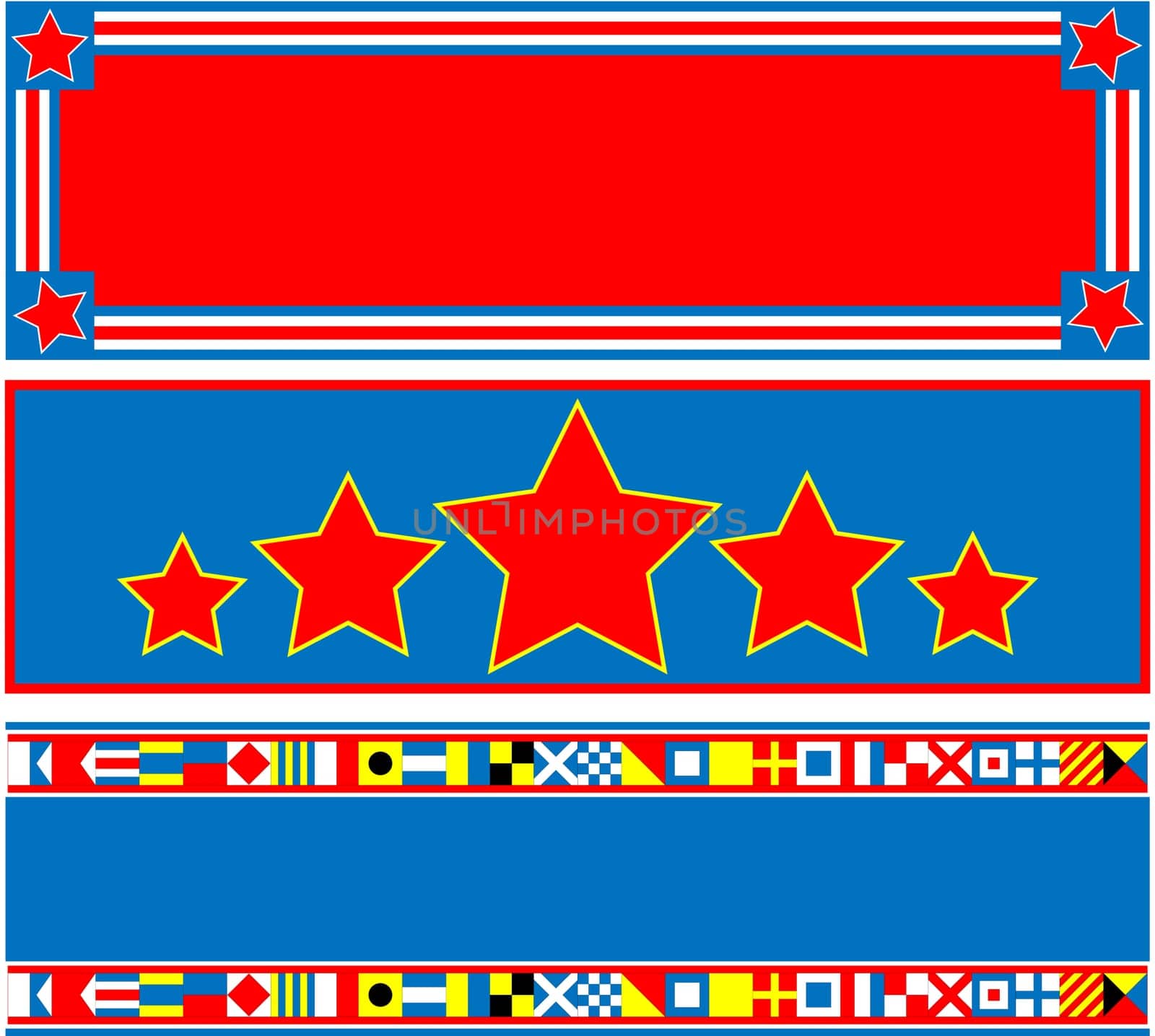 3 red, white and blue headers with copy space and nautical flags.