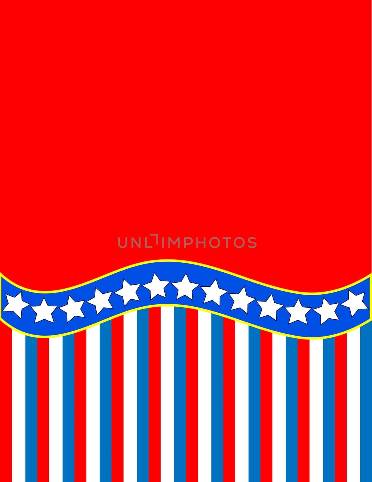 Red, White and blue patriotic frame or border with a striped and star background with copy space.