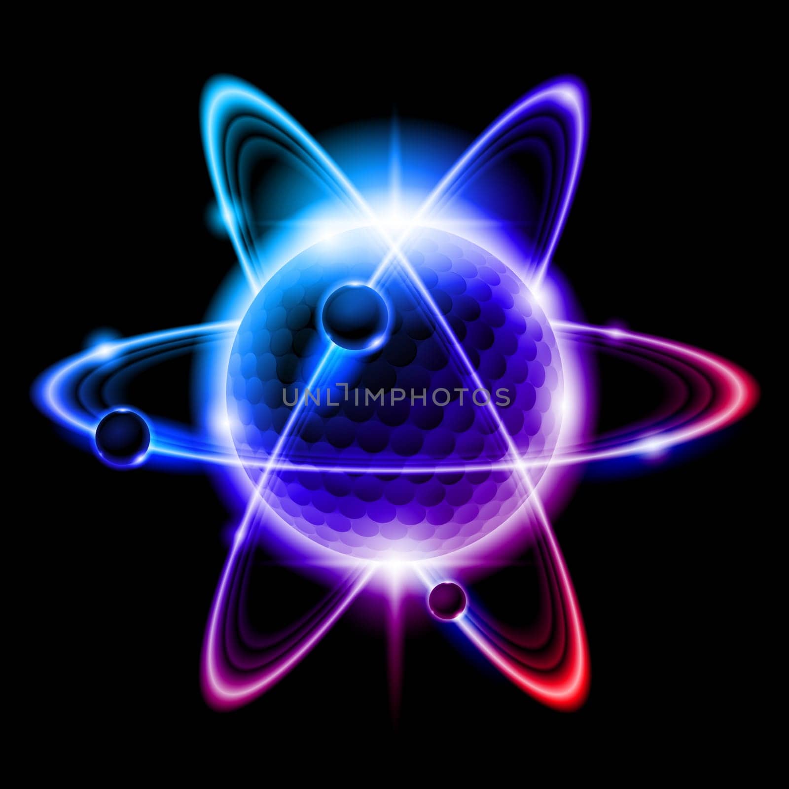 Illustration of central nucleus are surrounded by a cloud of negatively charged electrons.