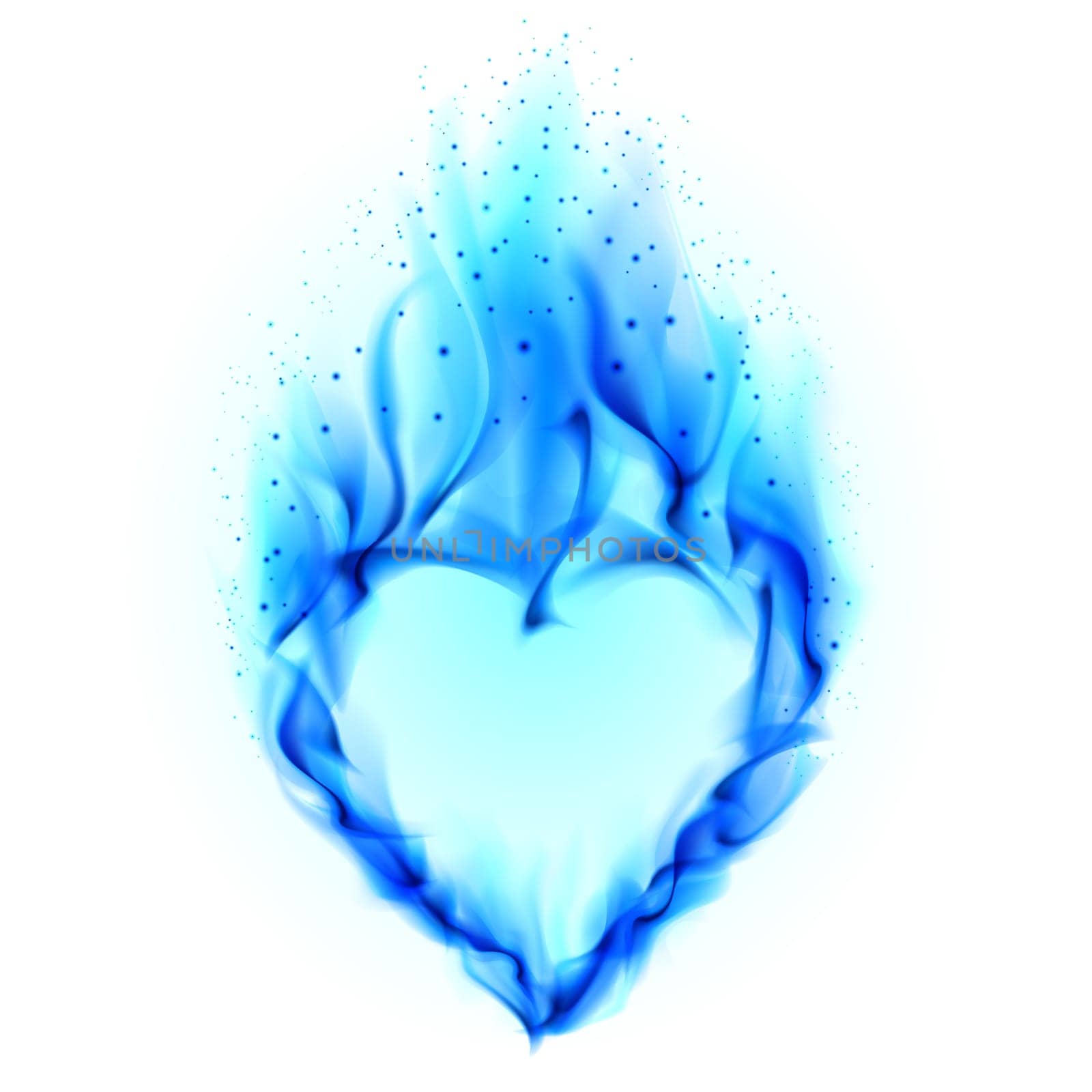 Heart in blue fire. Illustration on white background for design