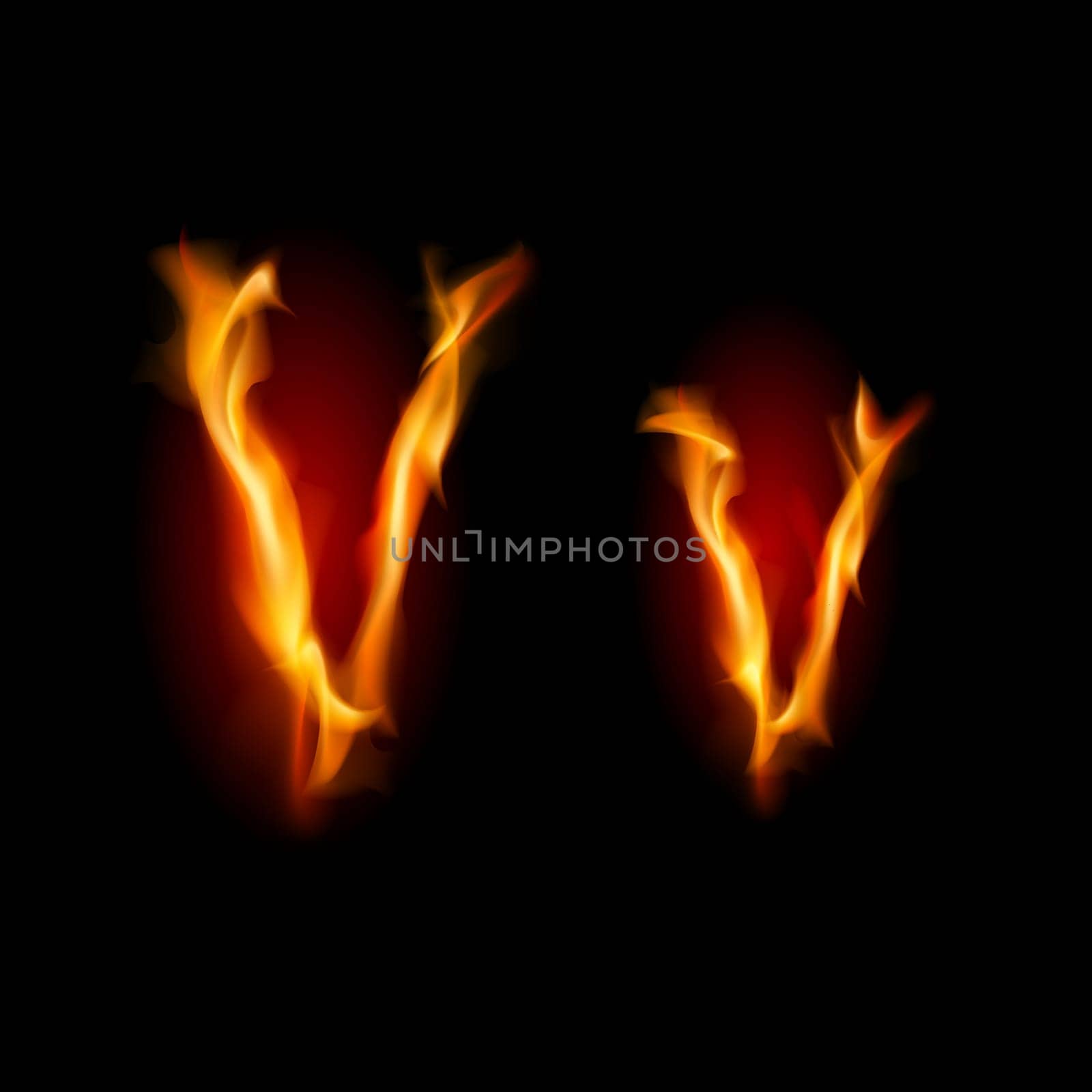 Fiery font. Letter V. Illustration on black background