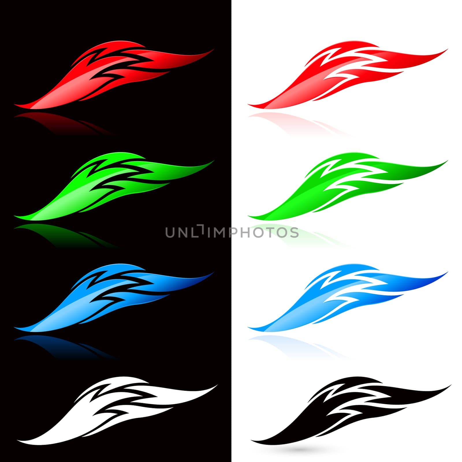 Fire icon set. Illustration on black and white background for design