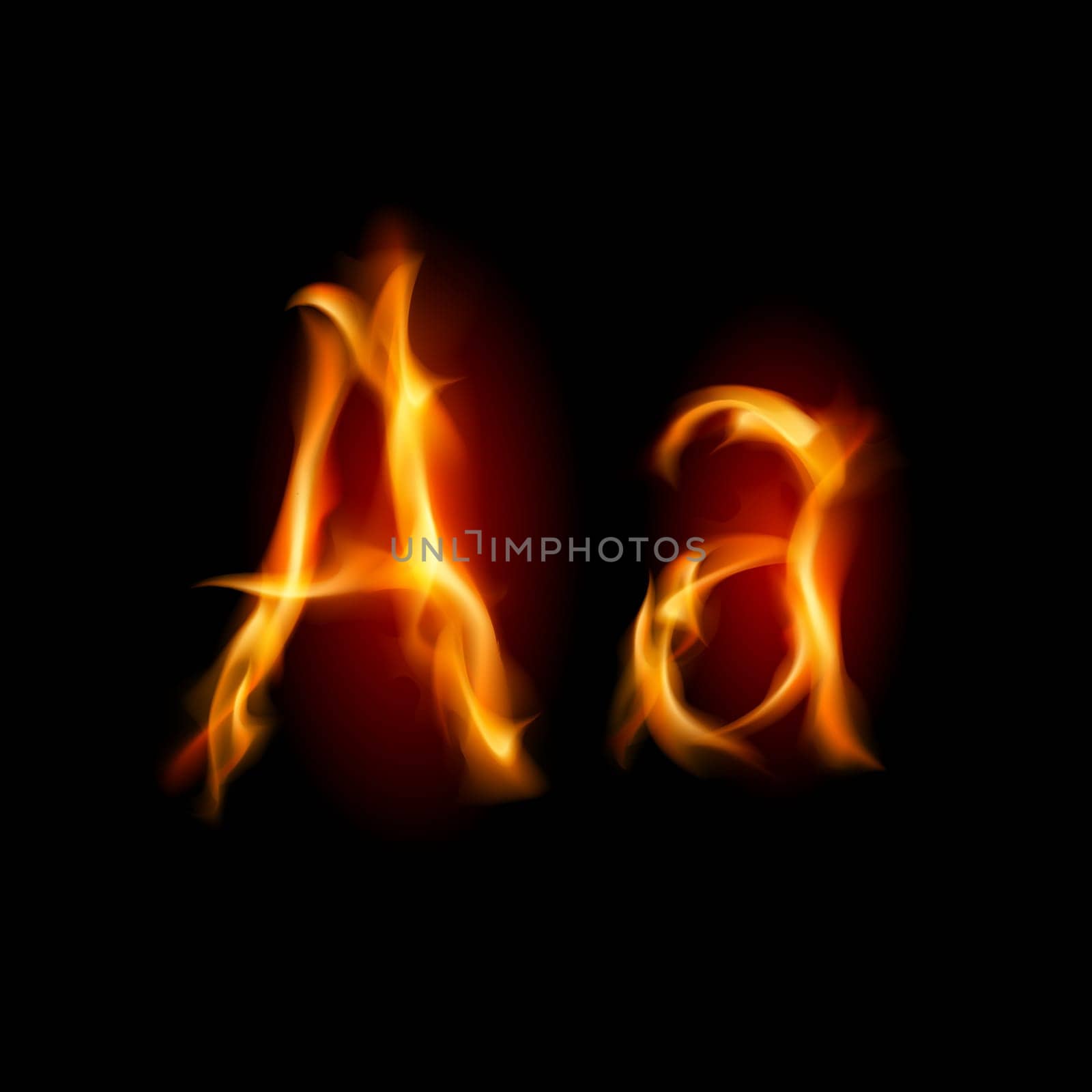 Fiery font. Letter A. Illustration on black background