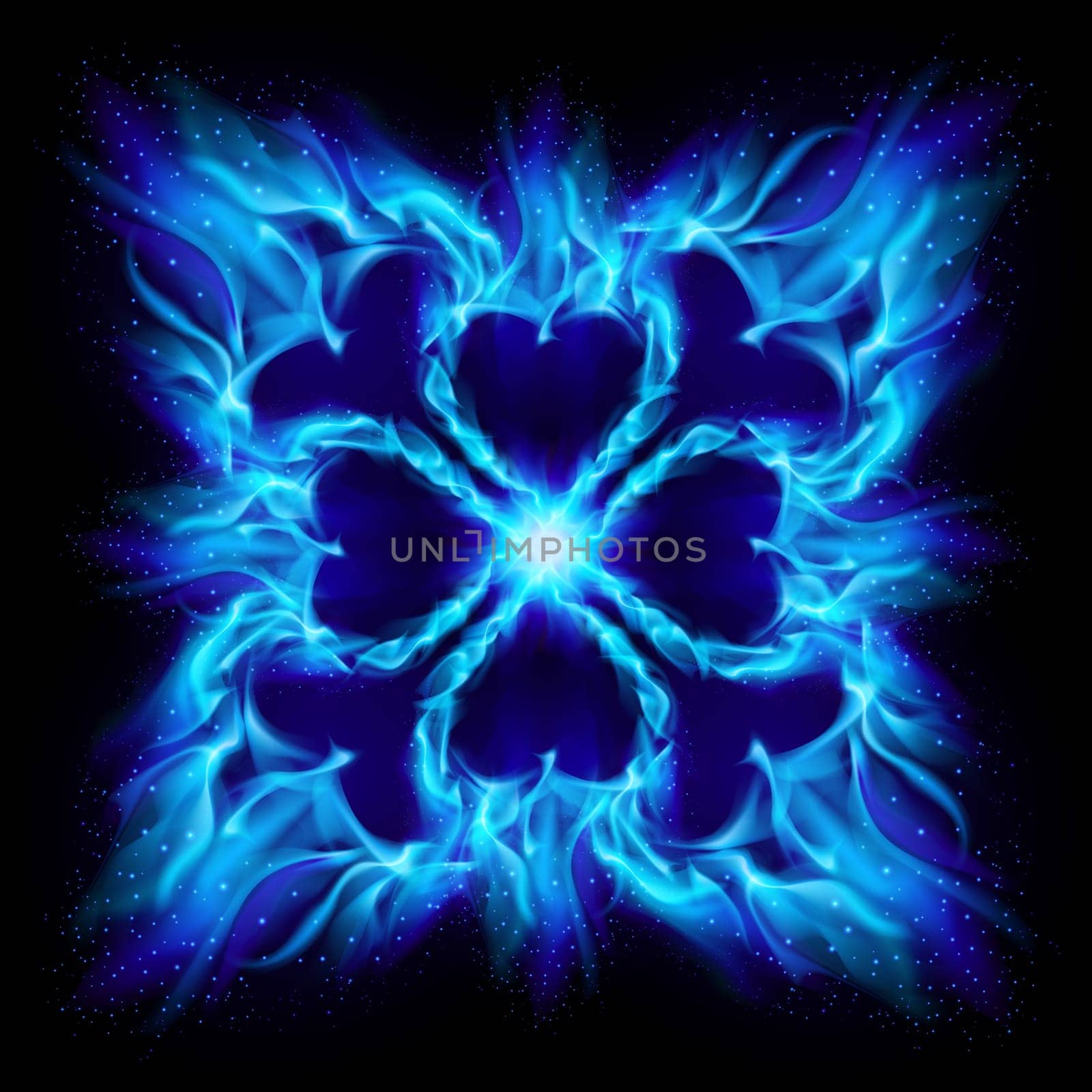 Blue Burning fire cross. Illustration on black background for design