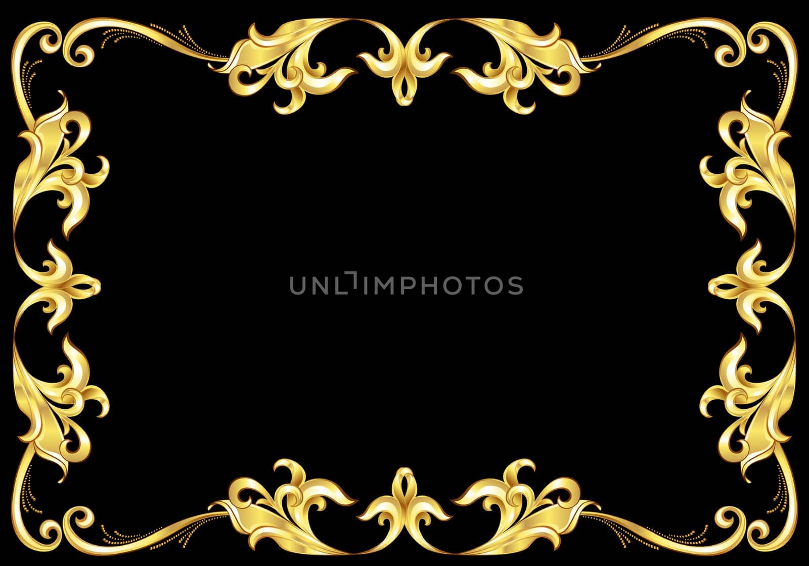 Abstract Gold Frame.  Illustration on black background for design