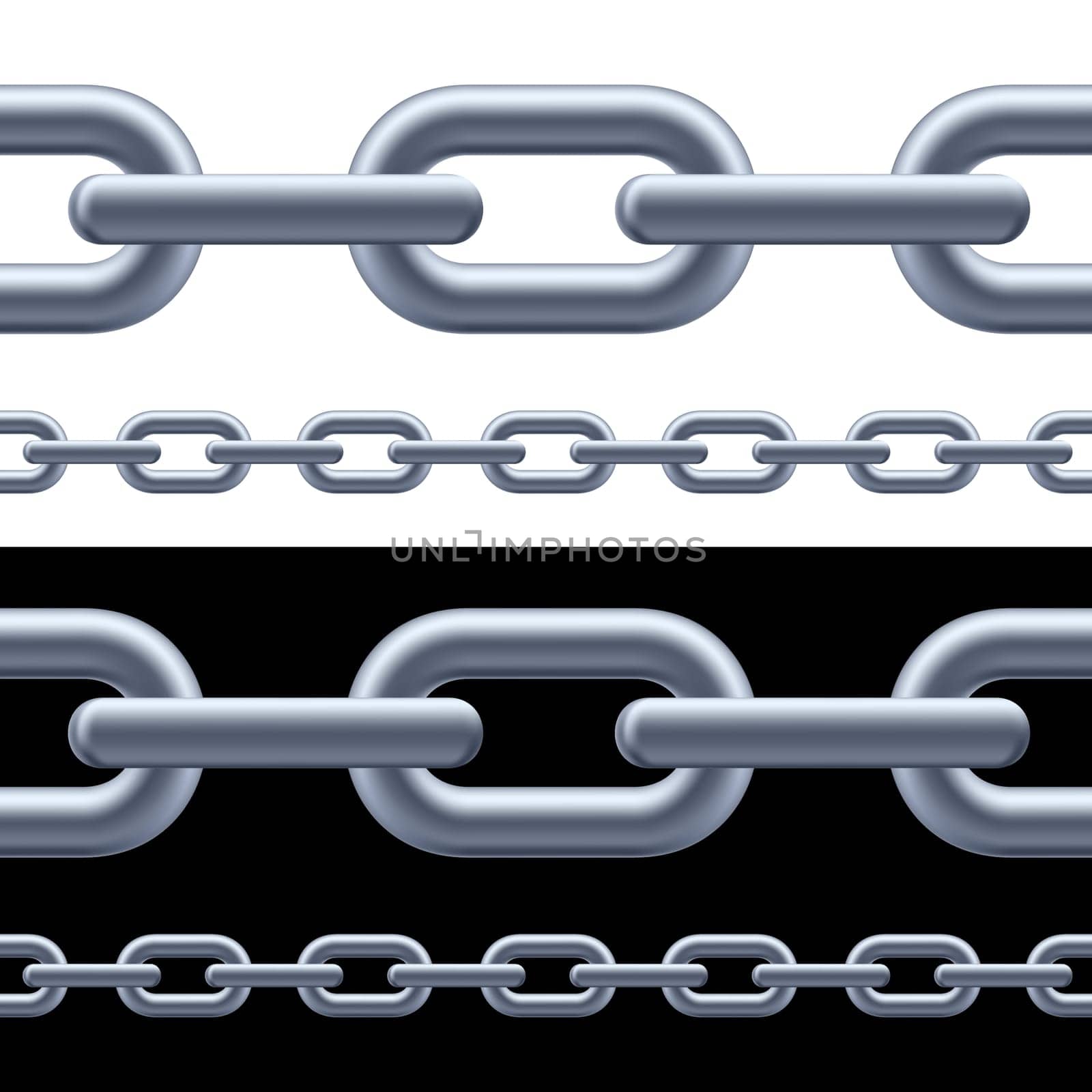 Realistic gray chain on the white and black background. Illustration for designer