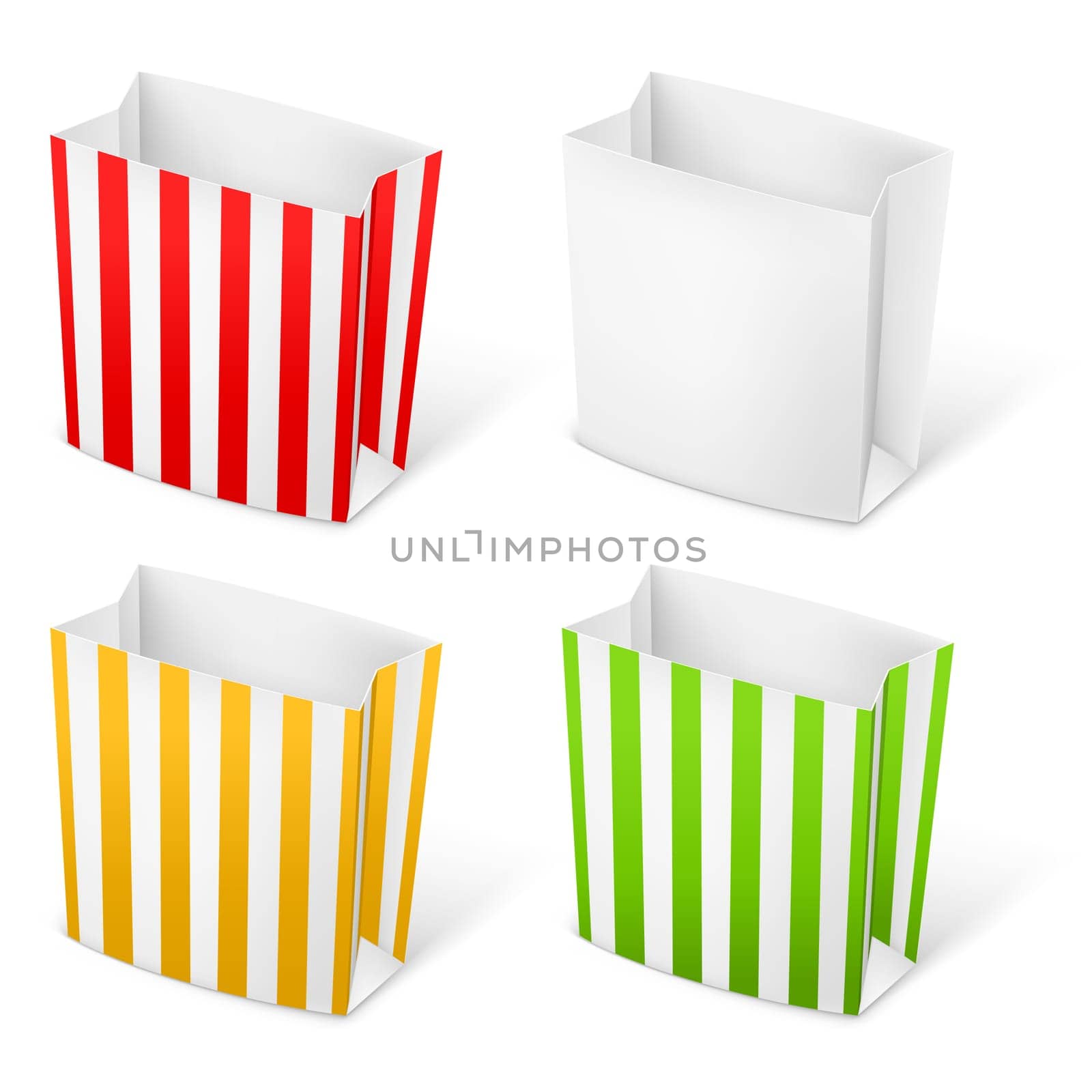 Set of Stripped color Paper Bags. Illustration on white background