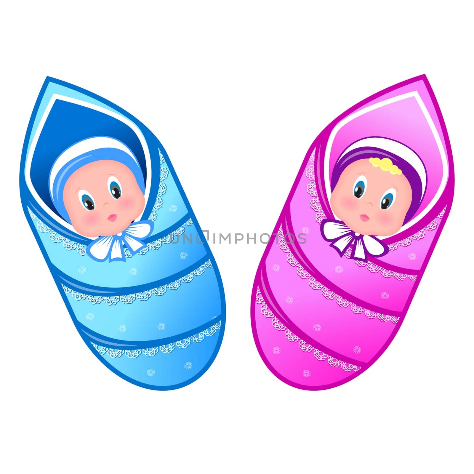 Illustration baby boy and girl. Illustration on white background for design