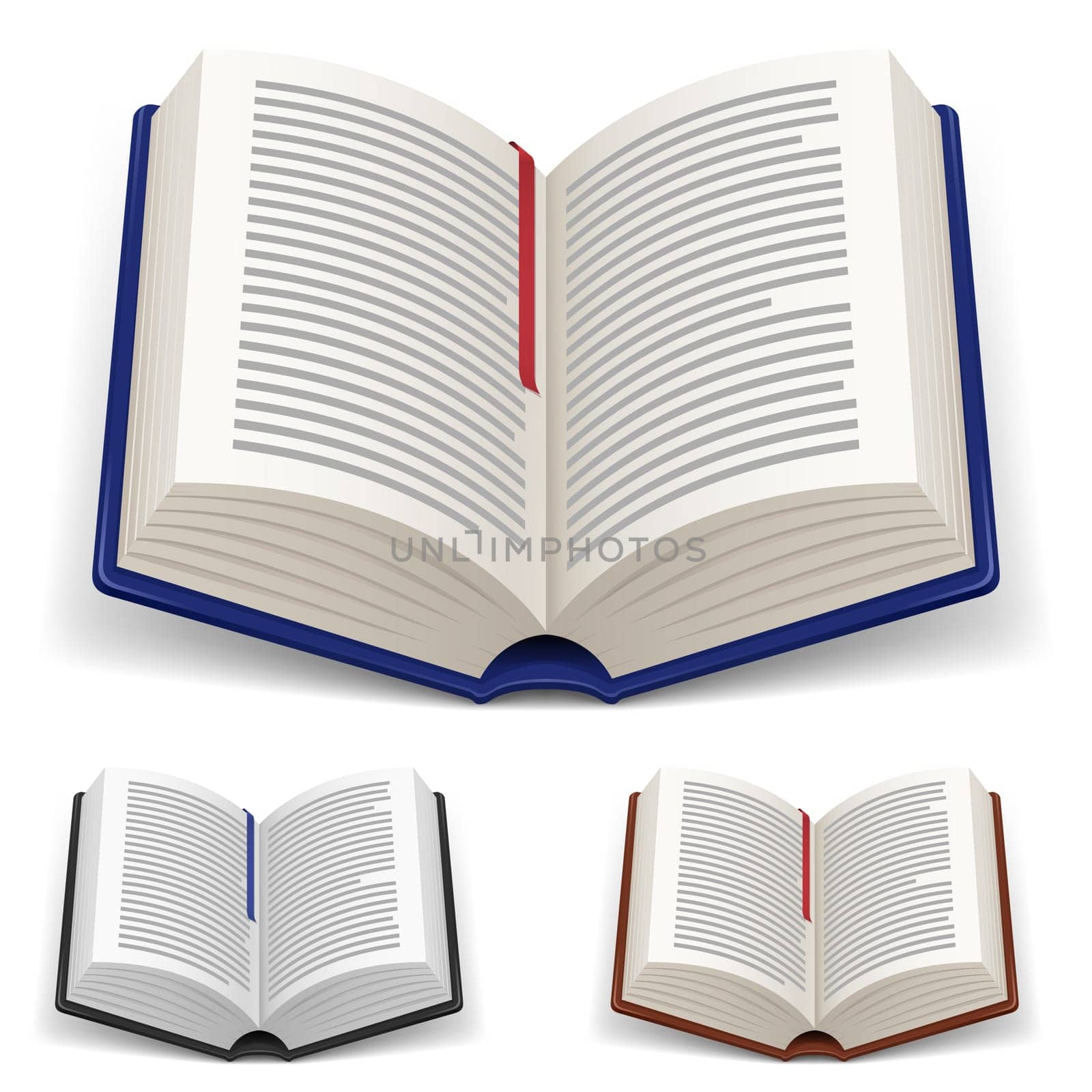 Open Books With Red and Blue Bookmark on White Background