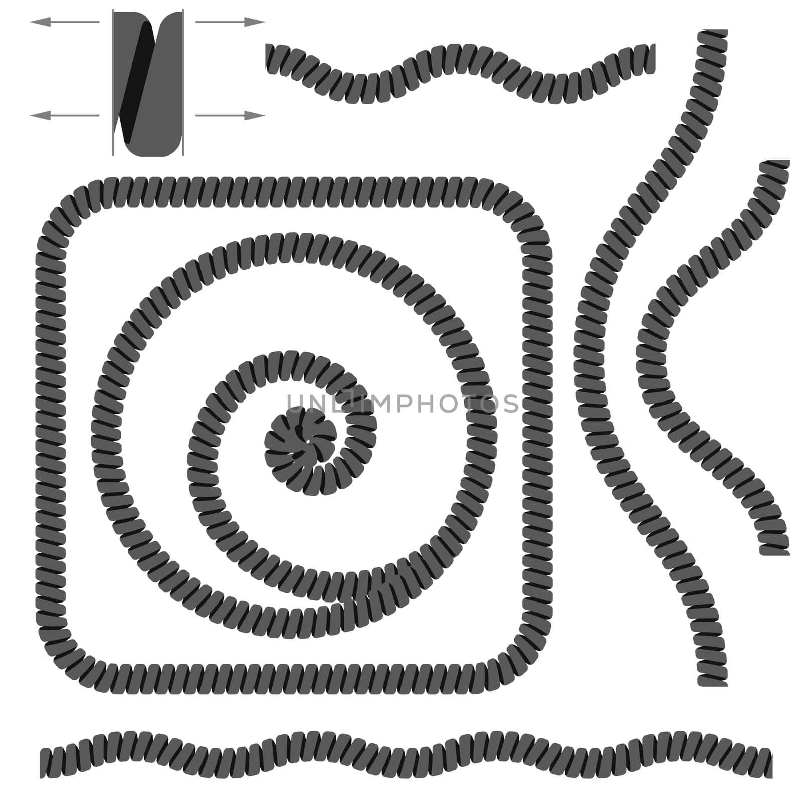 Spiral Telephone Cables. Illustration on white background
