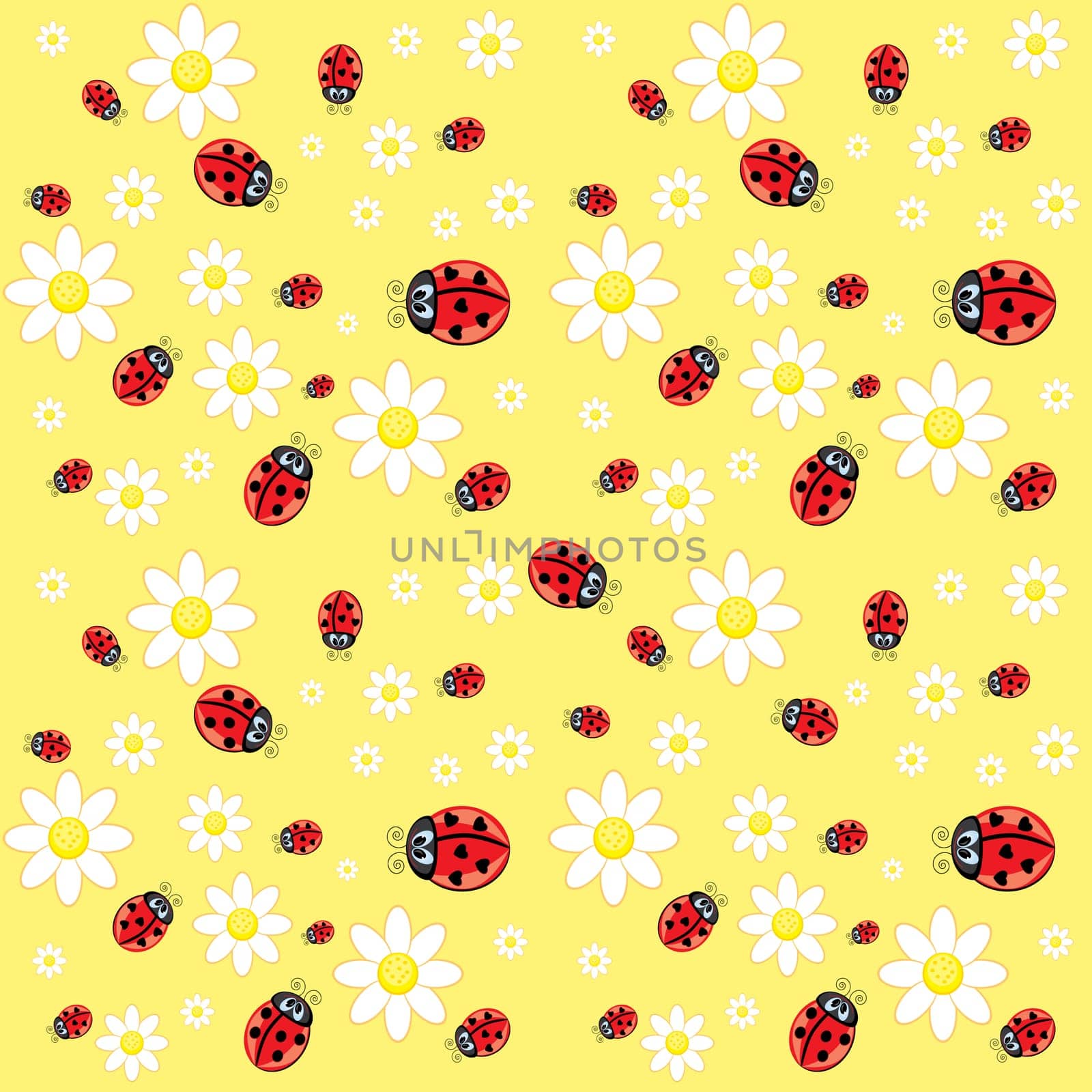 Seamless ladybug pattern. Illustration of a designer on a yellow background