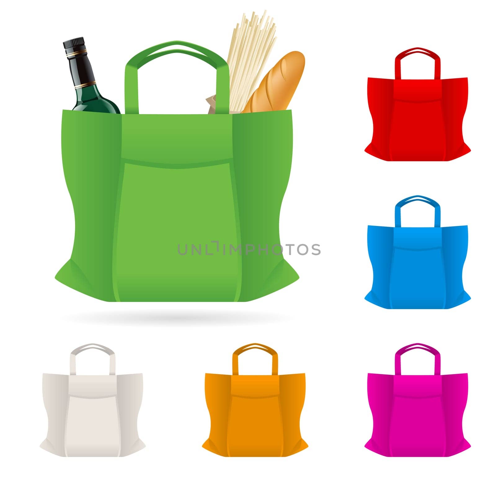 Set of Shopping Bag With Foods Illustration on white
