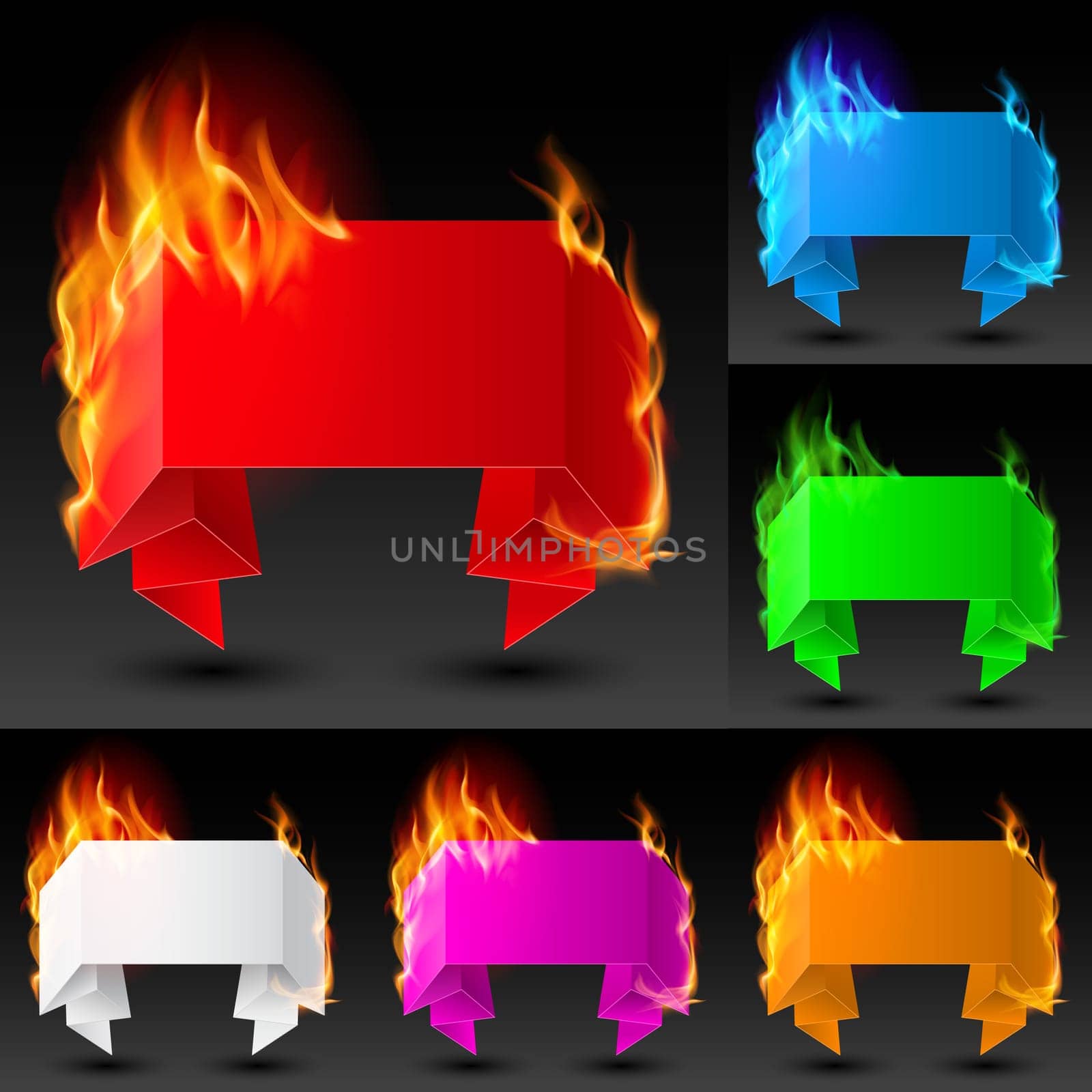 Set of Fire banners. The illustration on white background for the design