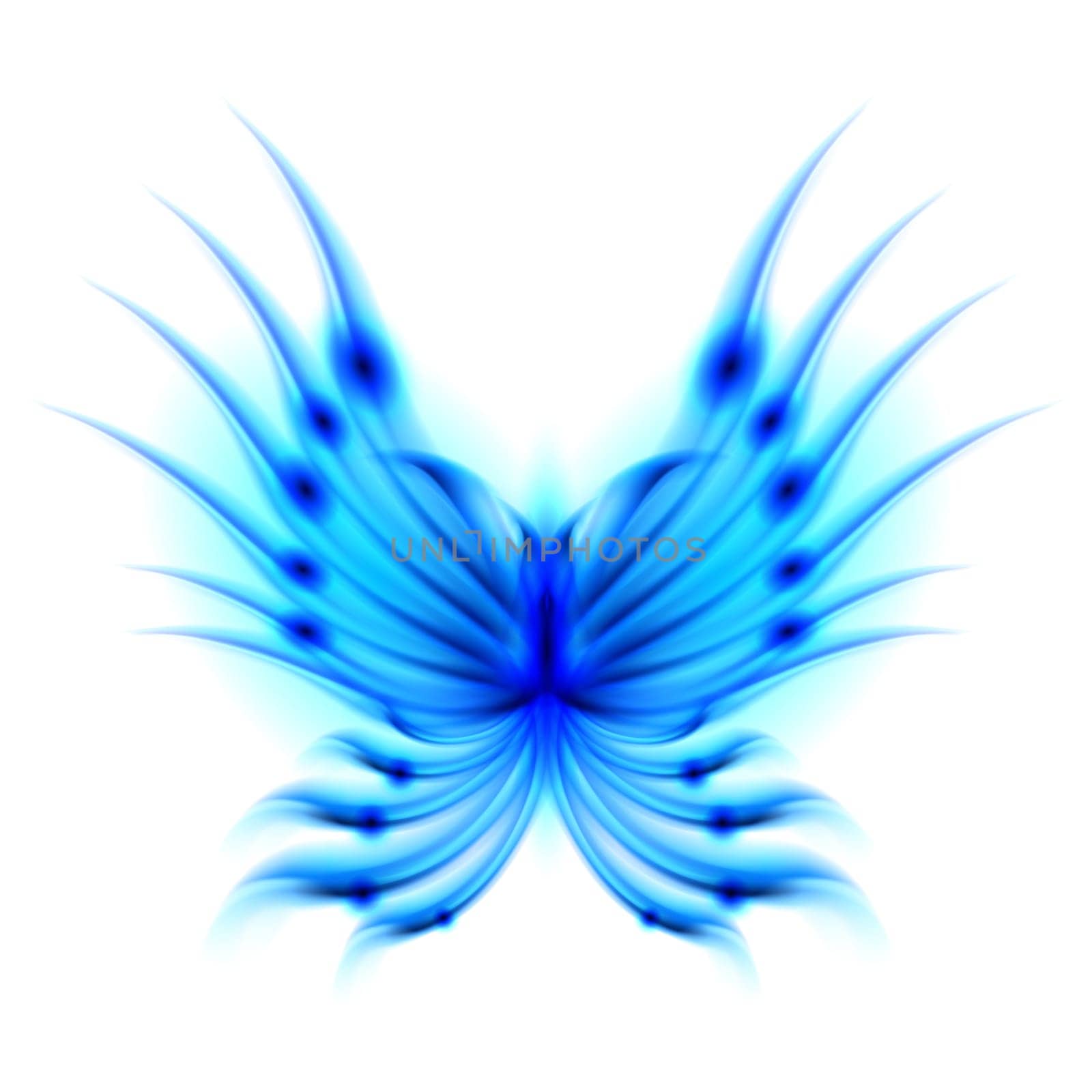 Blue Flying butterfly with fiery wings. Abstract Illustration on white background