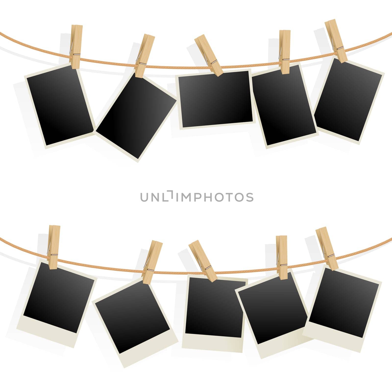 Photo Frames on Rope. Illustration on white background