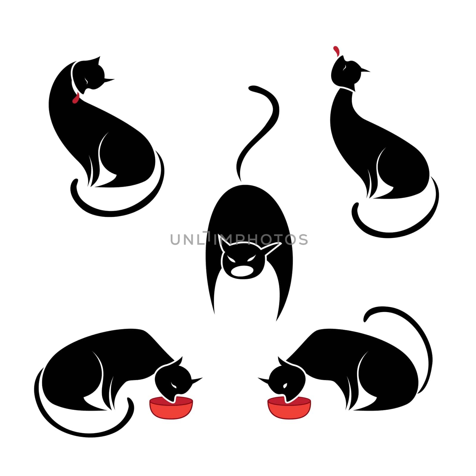 Big set of the black cats. Illustration on white background