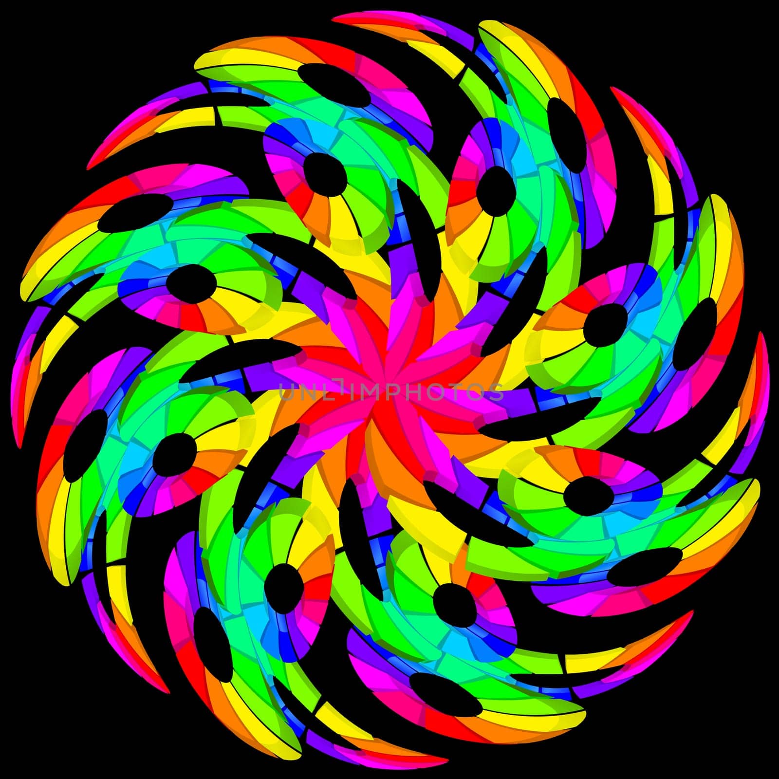 Hypnotic color swirl. Illustration on black background