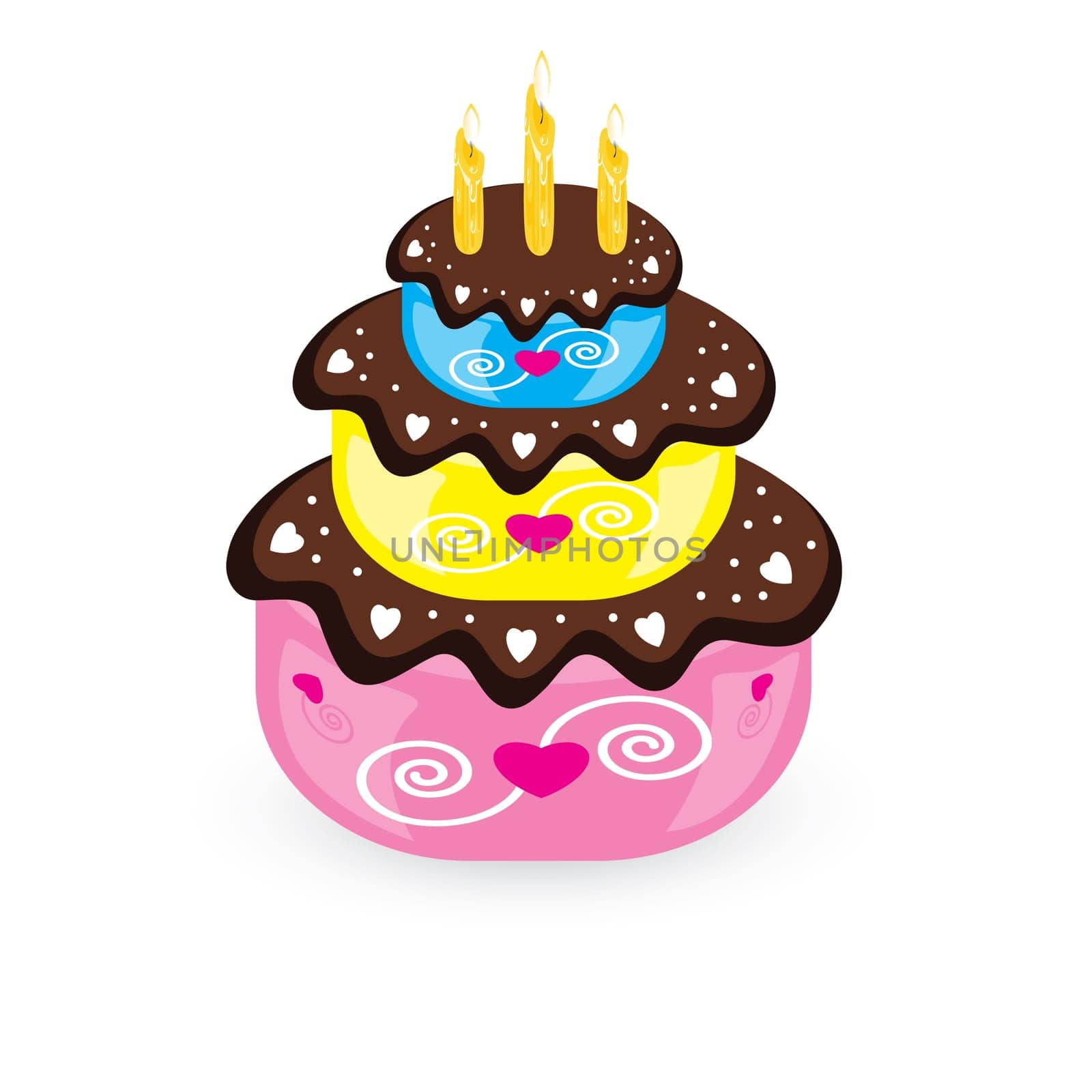 Birthday cake and candle. Illustration on white background