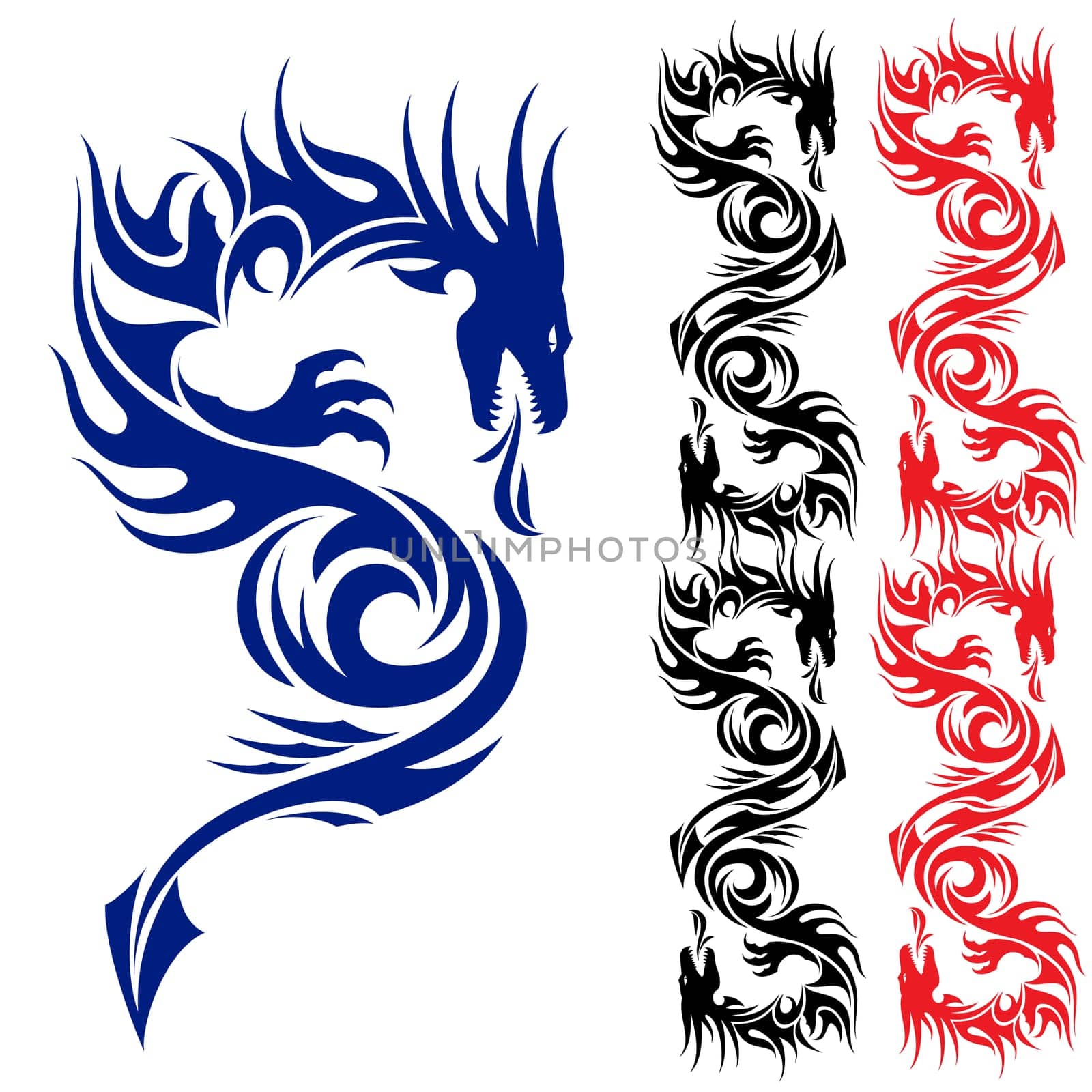 Asian pattern tattoo. Dragon. Illustration on white background.