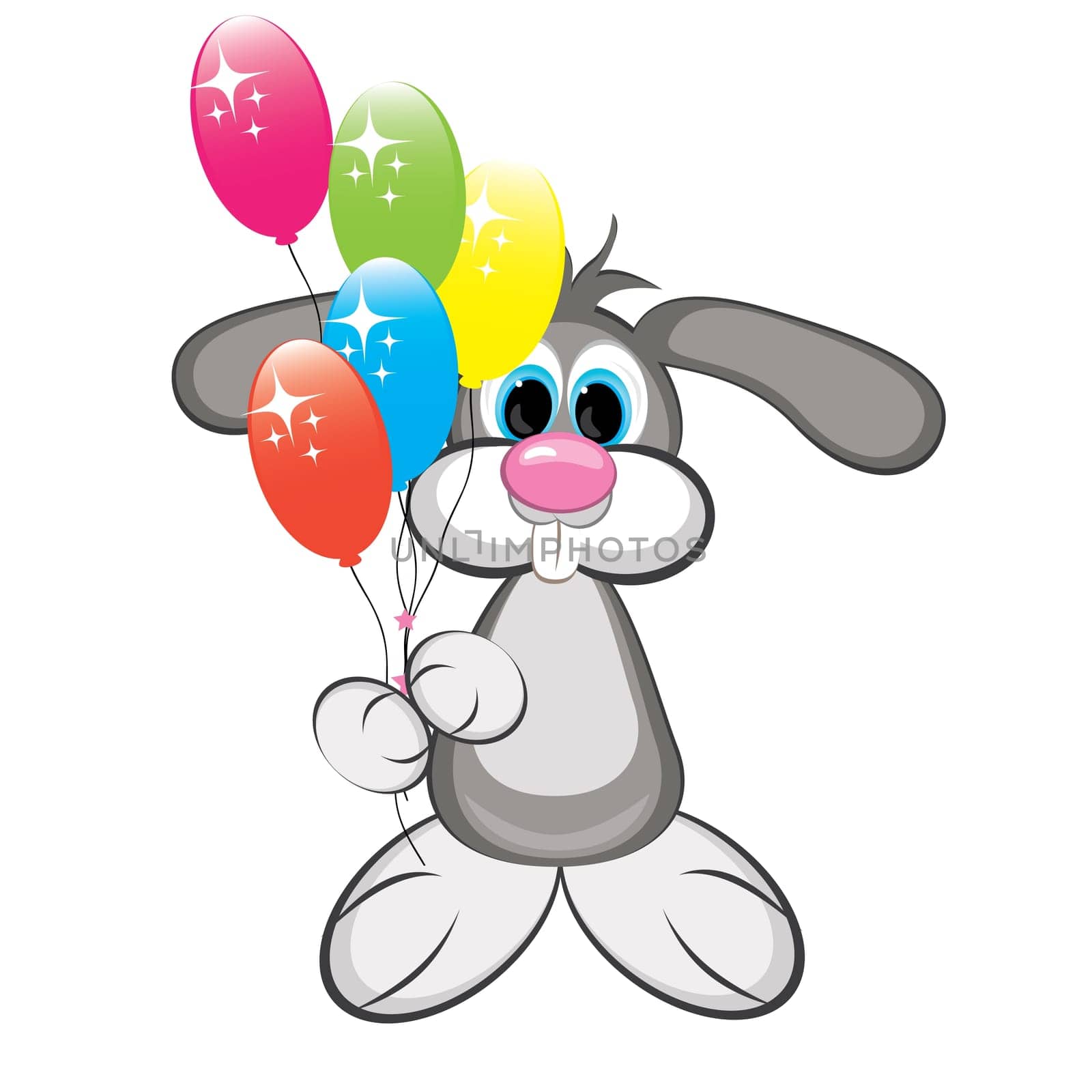 Cartoon rabbit with colorful balloons. Illustration on white background