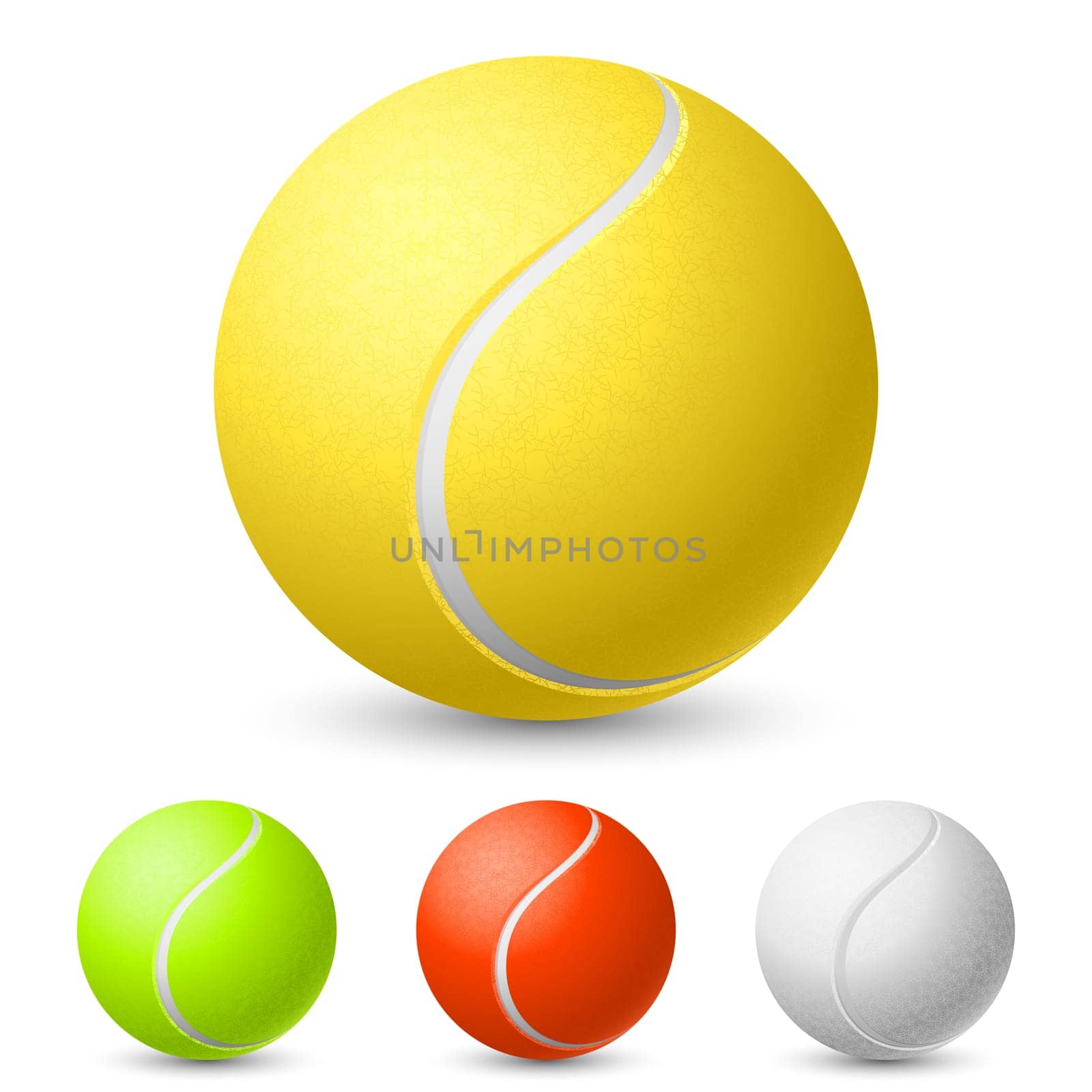 Realistic tennis ball in different colors. Illustration on white background for design