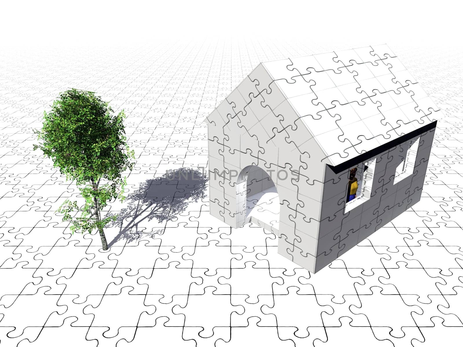 puzzle house and tree