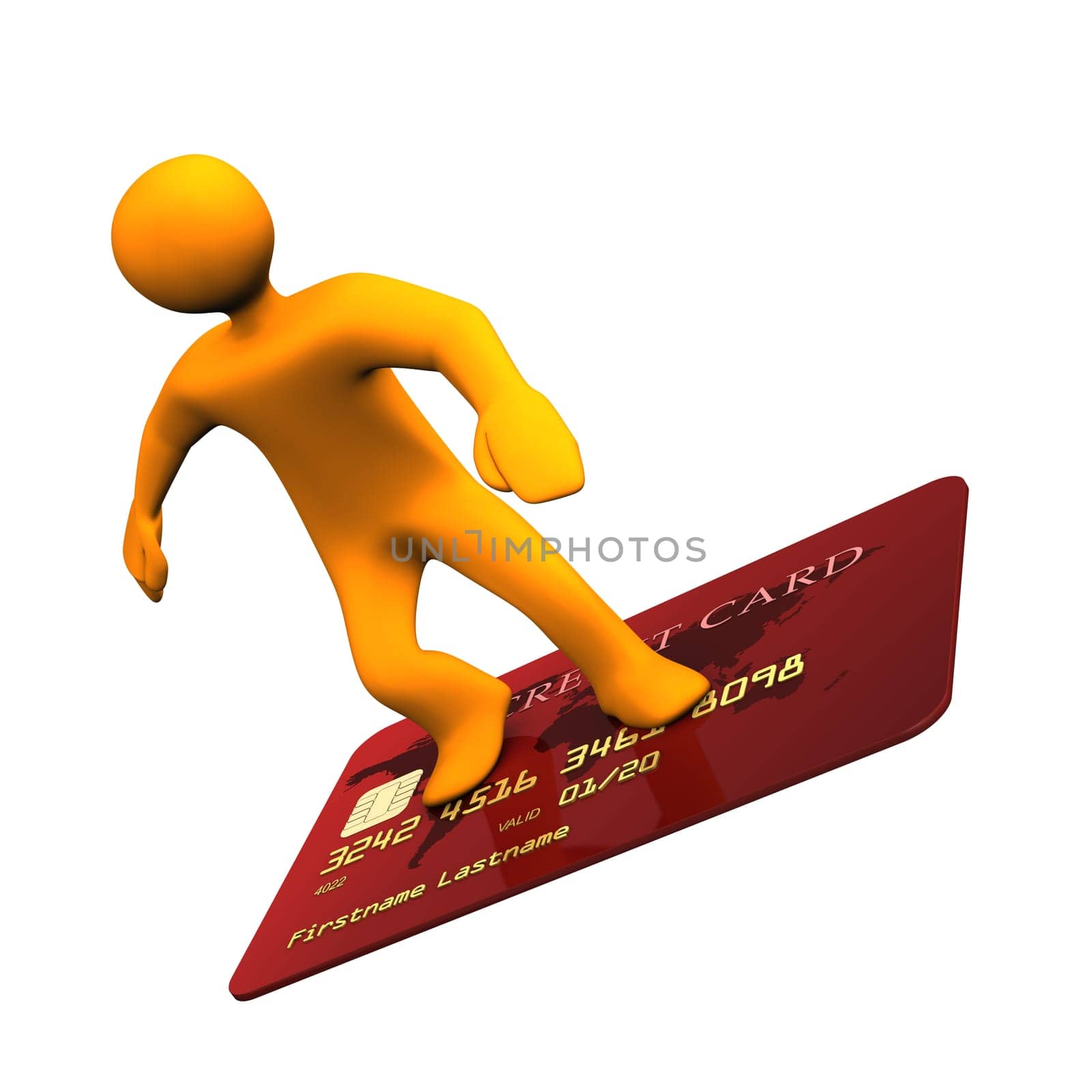 Orange cartoon character on the credit card.