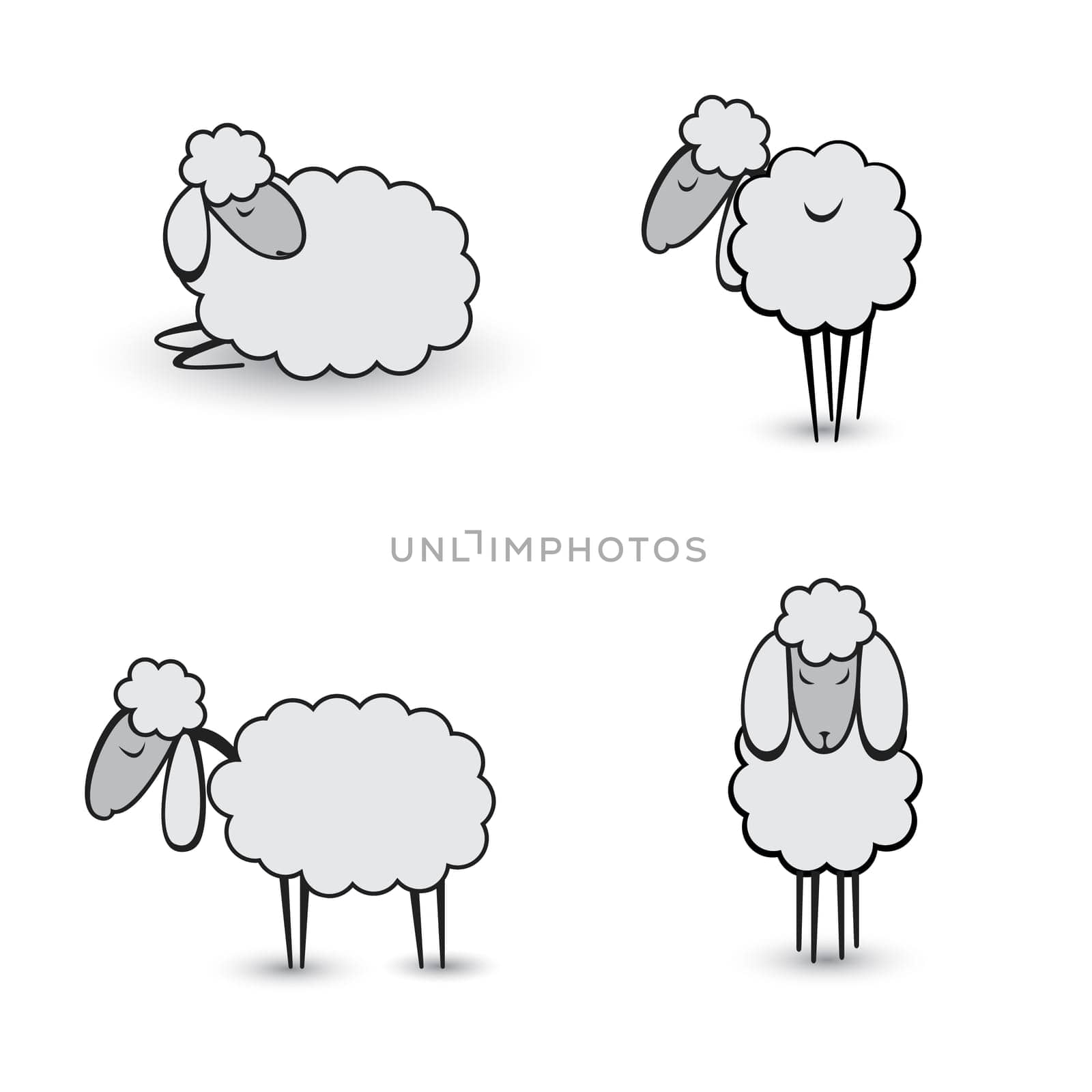Three abstract gray sheep.  Illustration on white background