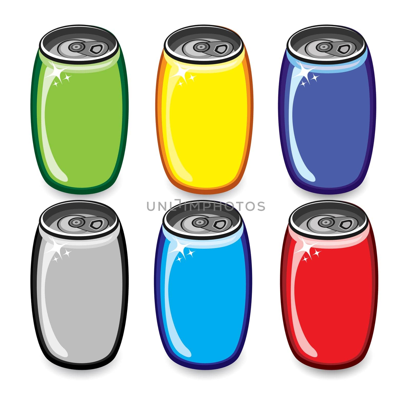 Colorful drink cans. Illustration on white background
