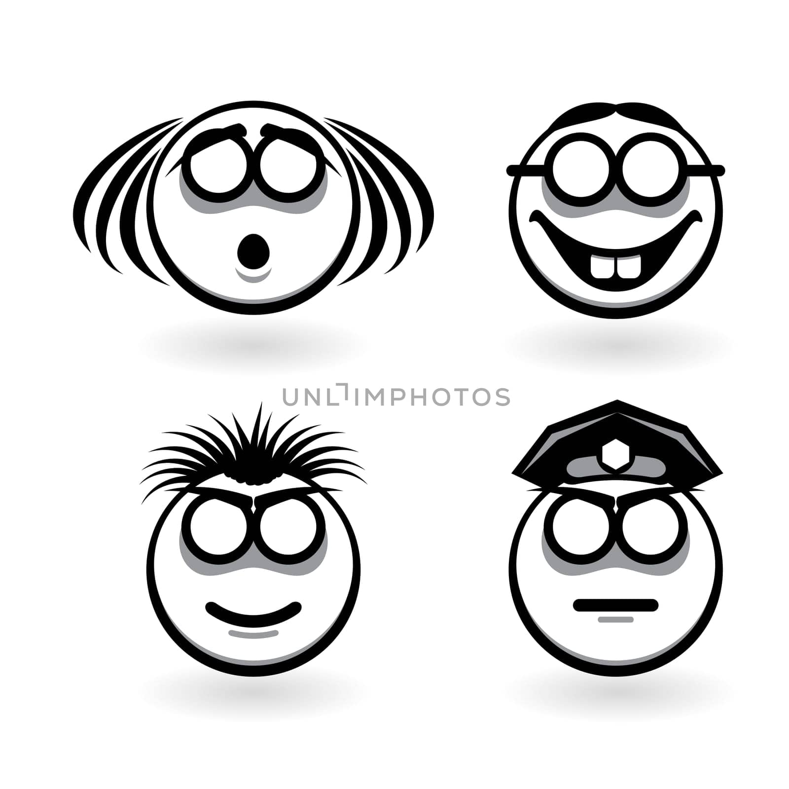 Four cartoon of abstract emotions.  Illustration for design on white background