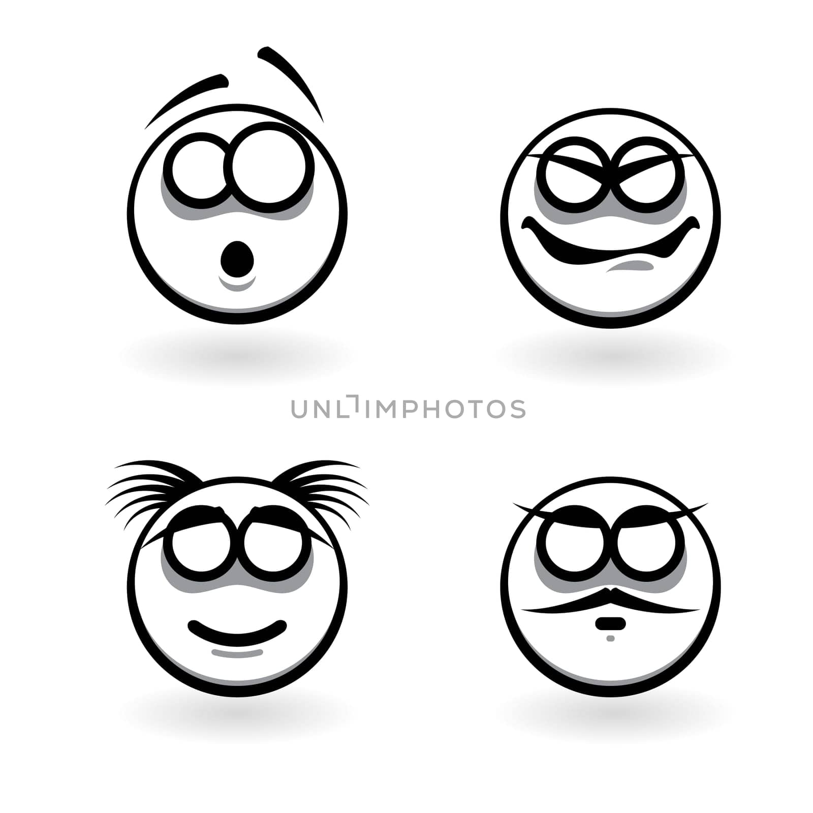Four cartoon of abstract emotions. Part three. Illustration on white background