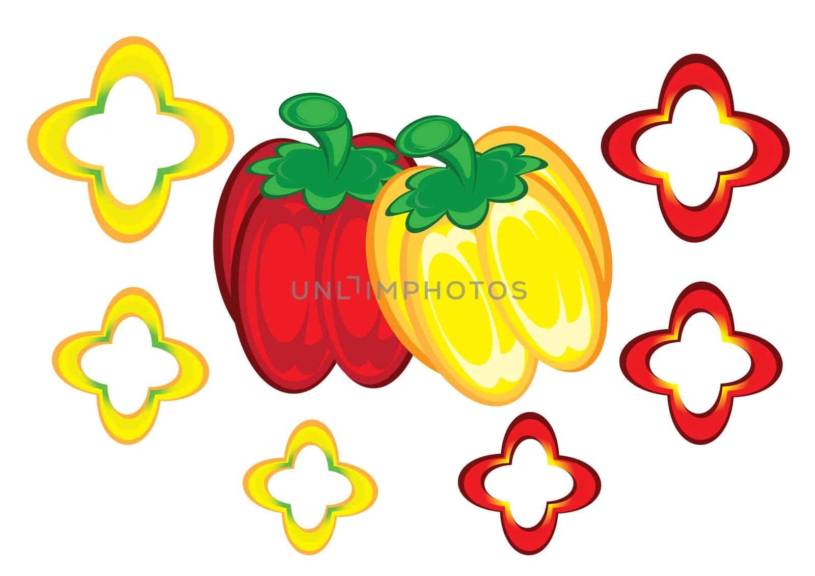 Red and yellow peppers. Illustration on white background for design