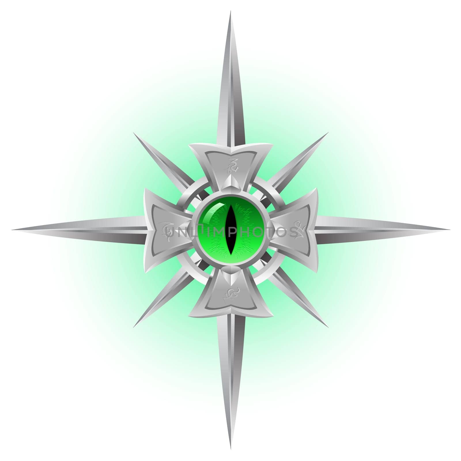Amulet. Dragon green Eye. Illustration isolated on white background