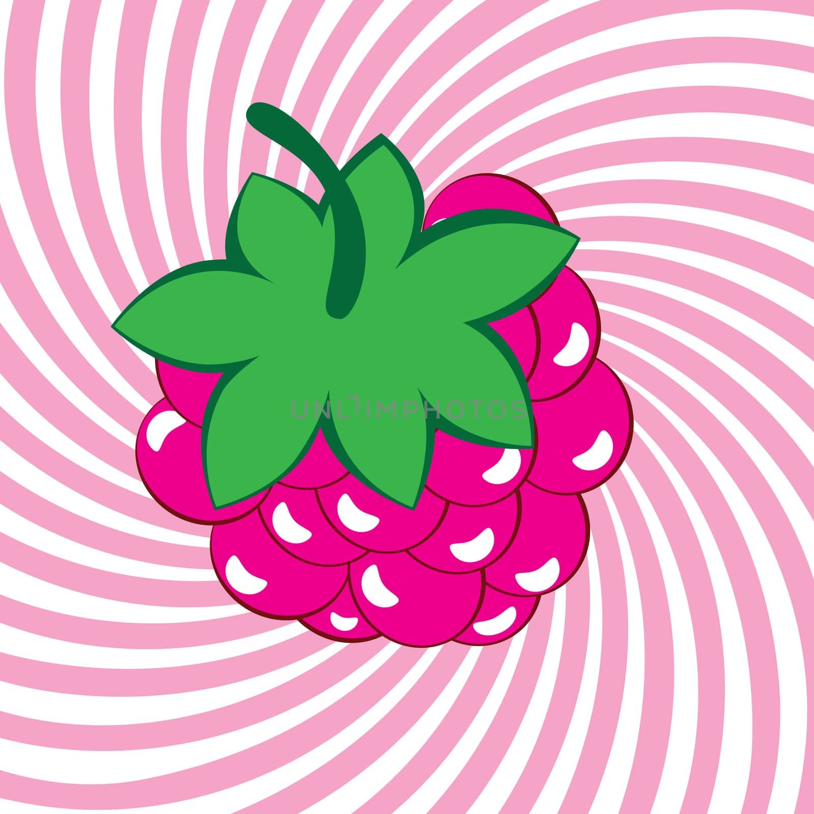 Appetizing ripe raspberries. Illustration on an abstract pink background