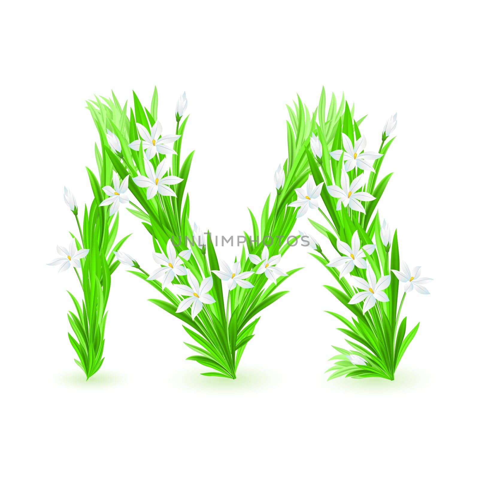 One letter of spring flowers alphabet - M. Illustration on white background