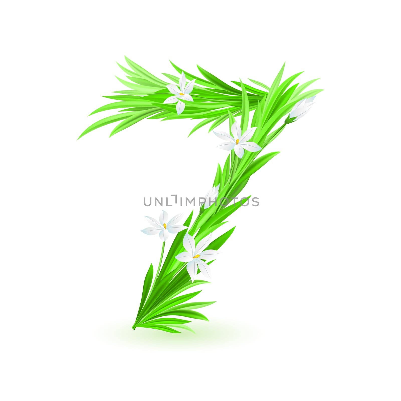 One alphabet symbol of spring flowers  - digit seven. Illustration on white background